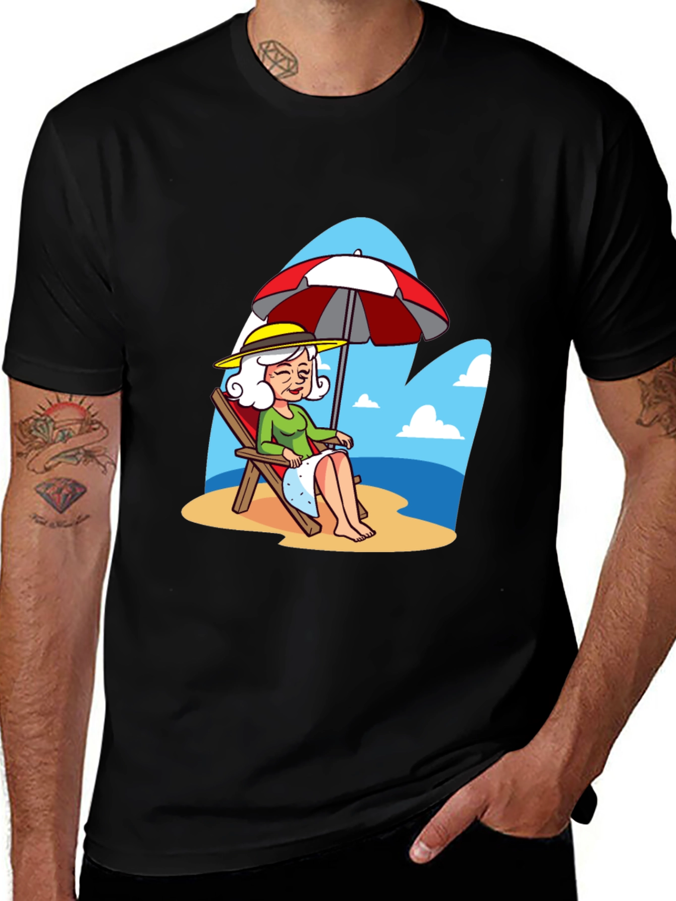 Variant 22 of Cartoon Beach Grandma Black T-Shirt