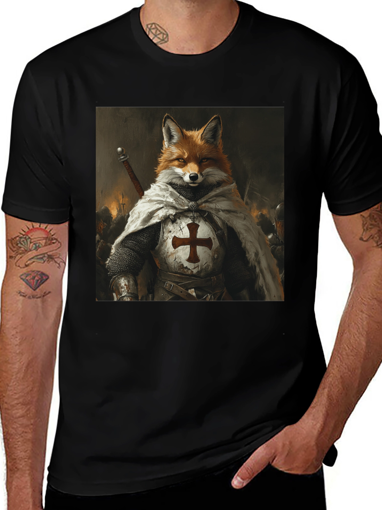 Variant 9 of Fox Knight Graphic Tee - Medieval Style