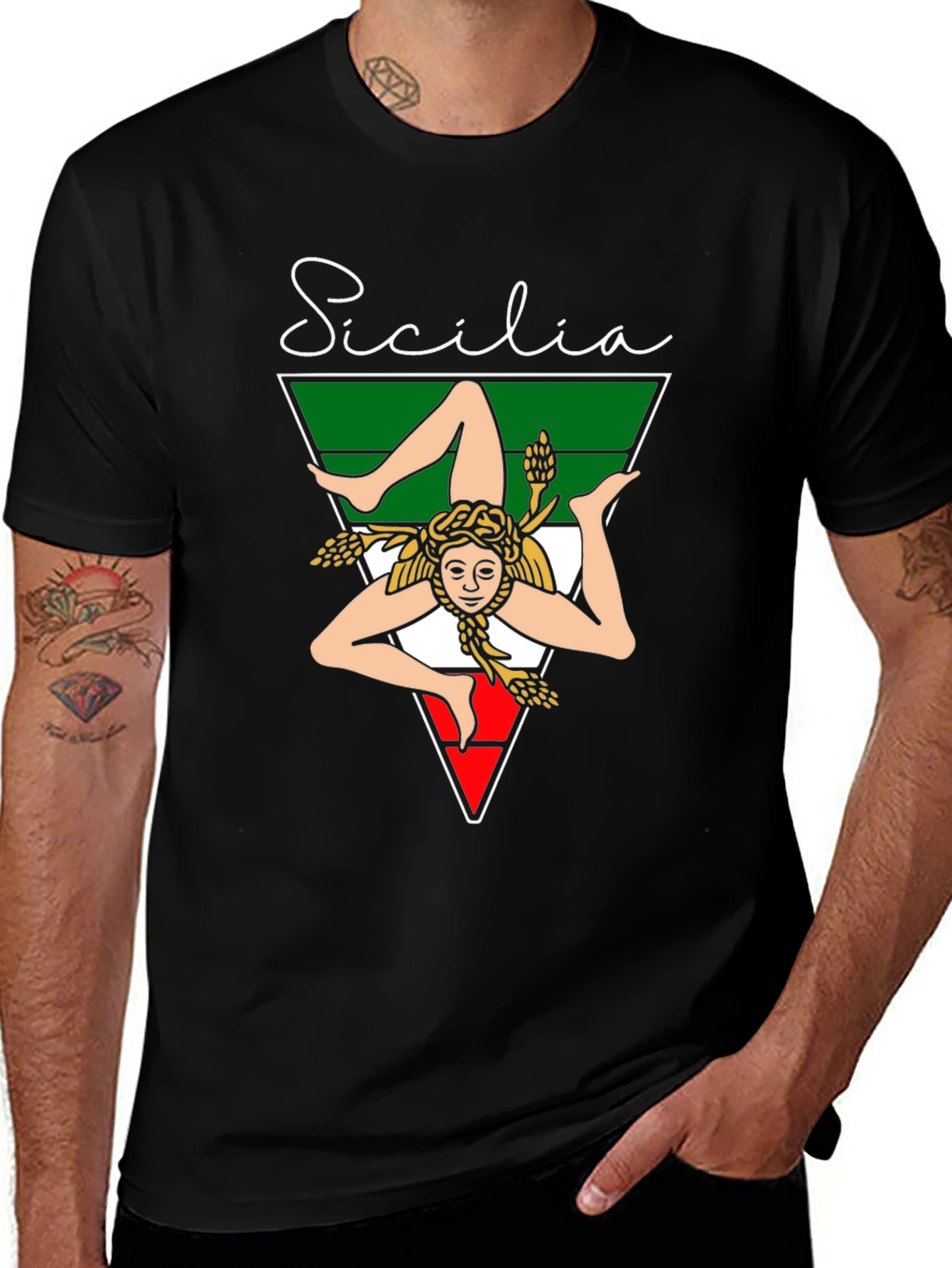 Sicilia Trinacria Graphic T-Shirt - Black