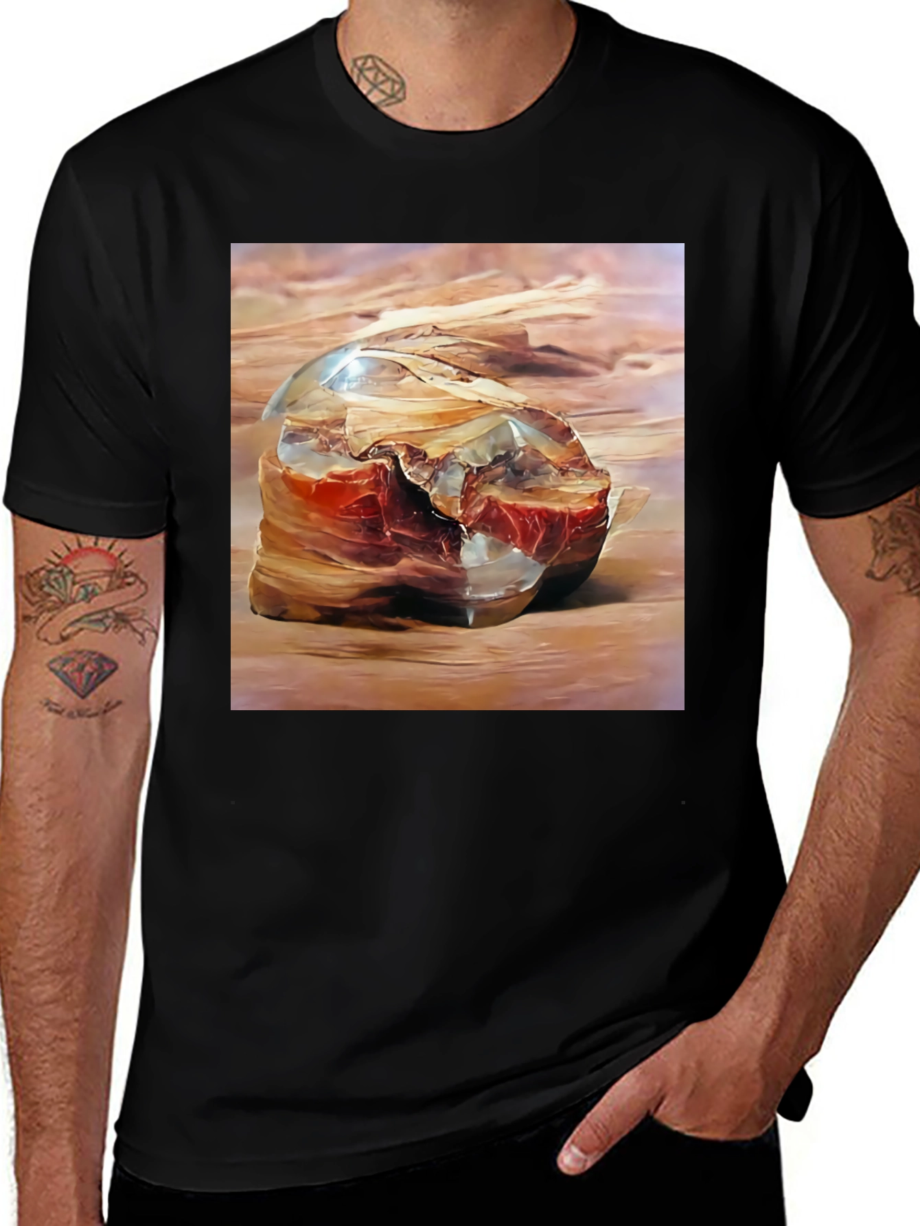 Variant 11 of Unique Petrified Wood Graphic Tee - Black
