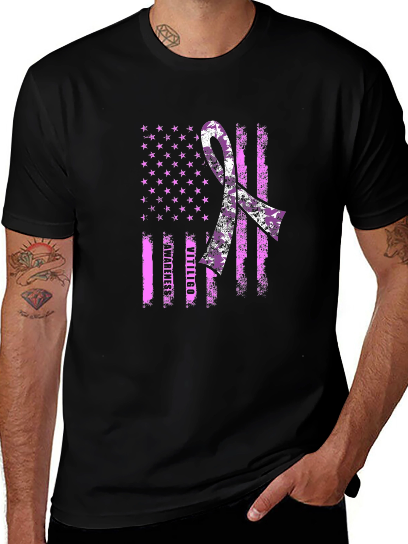 Vitiligo Awareness T-Shirt - American Flag Design