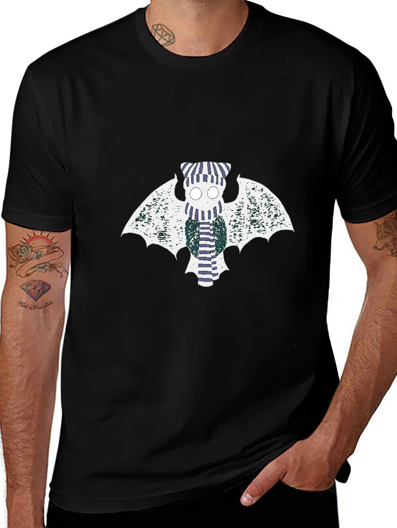 Variant 7 of Striped Bat Graphic Tee - Black