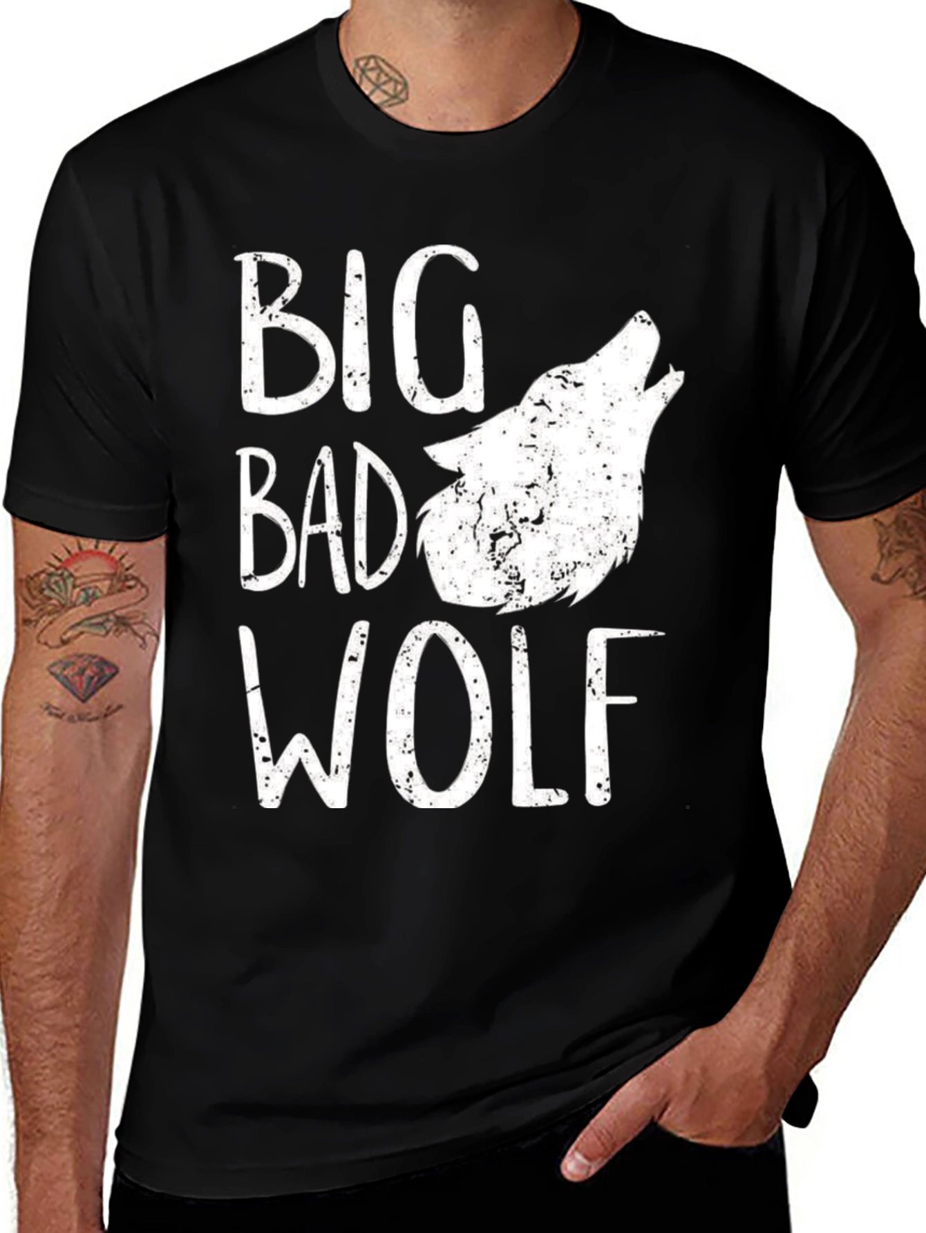 Variant 9 of Big Bad Wolf Graphic Print Tee - Black Cotton Blend