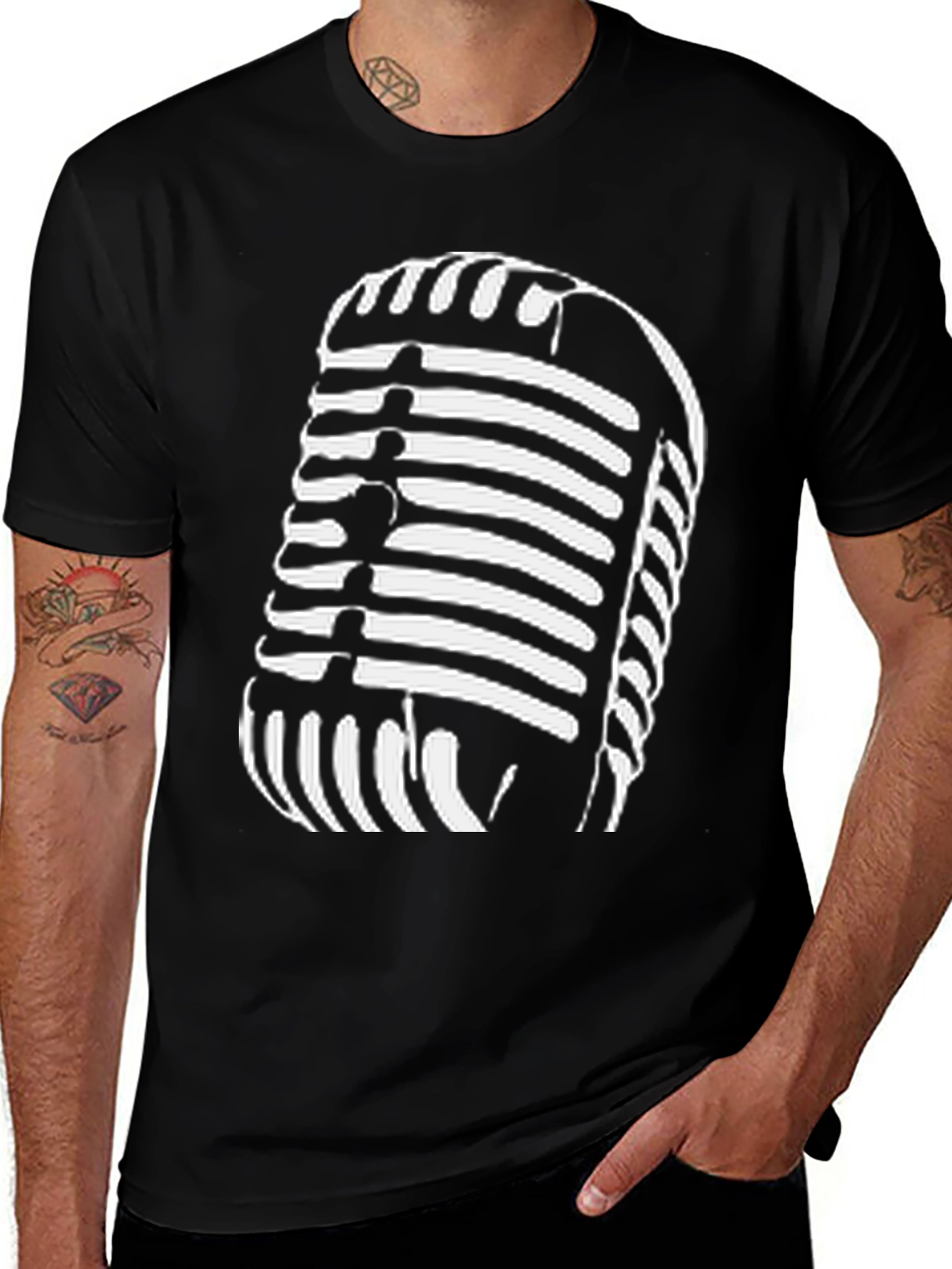 Variant 17 of Retro Microphone Graphic Tee - Black