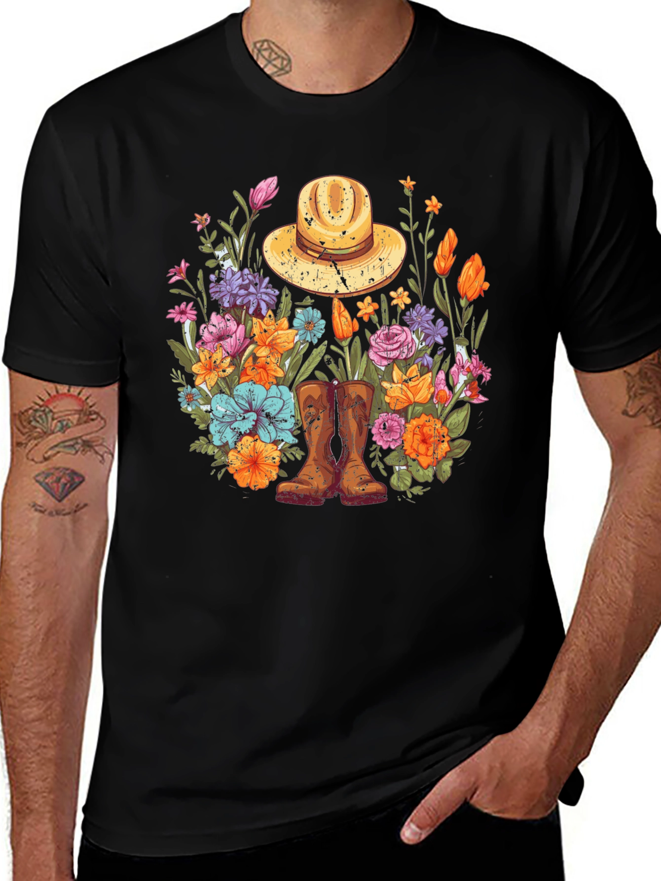 Variant 14 of Floral Boots & Hat T-Shirt - Nature Lover Tee