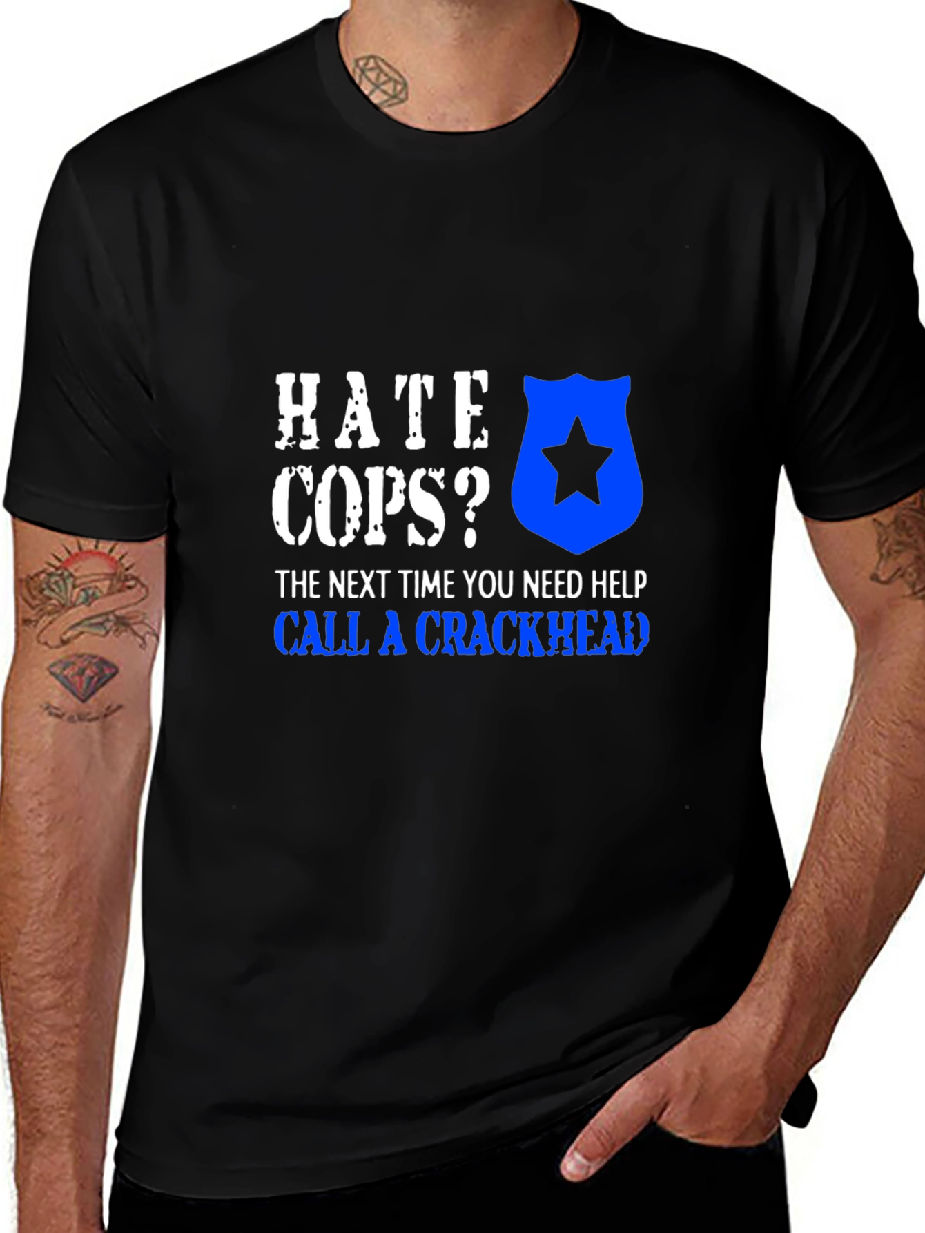 Variant 18 of Hate Cops Funny Graphic Tee - Black Cotton T-Shirt