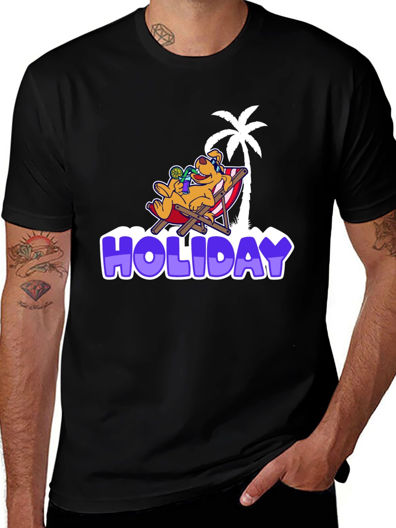 Variant 9 of Holiday Mode Black Tee - Cartoon Dog Beach Design