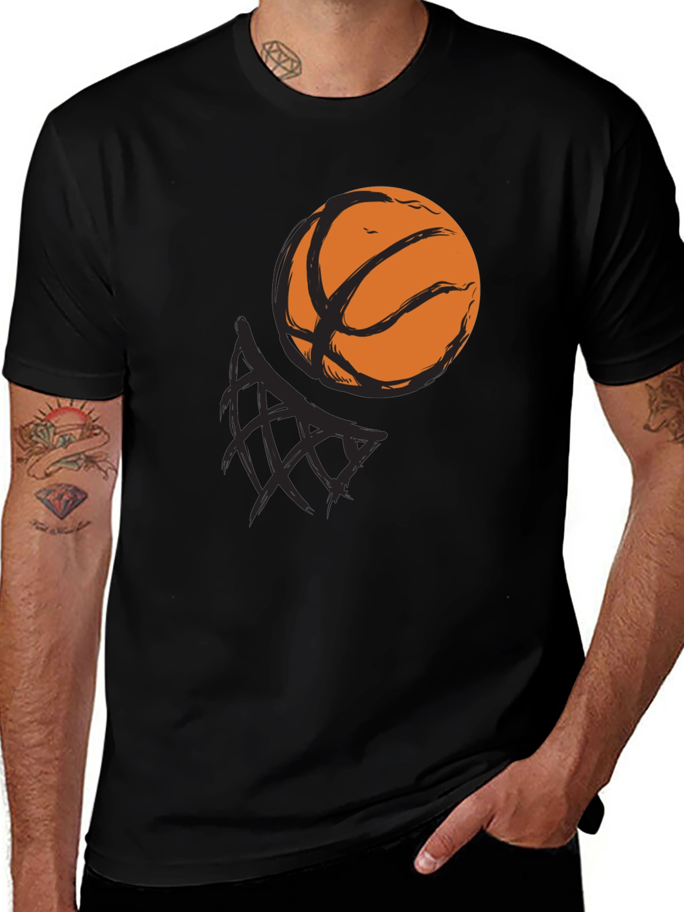 Variant 3 of Basketball Graphic Tee - Black Cotton T-Shirt
