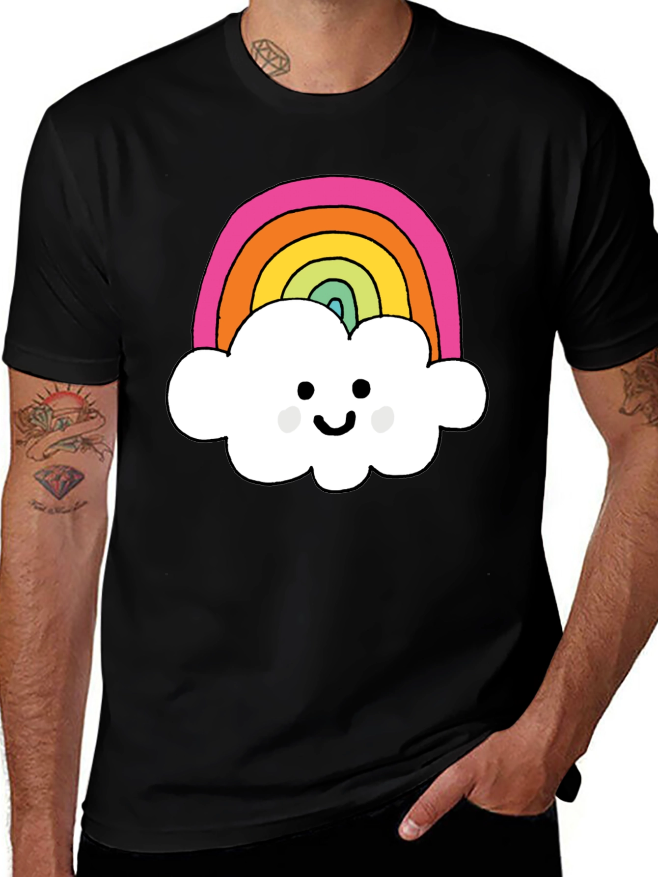 Rainbow Cloud Graphic T-Shirt - Black Cotton Tee