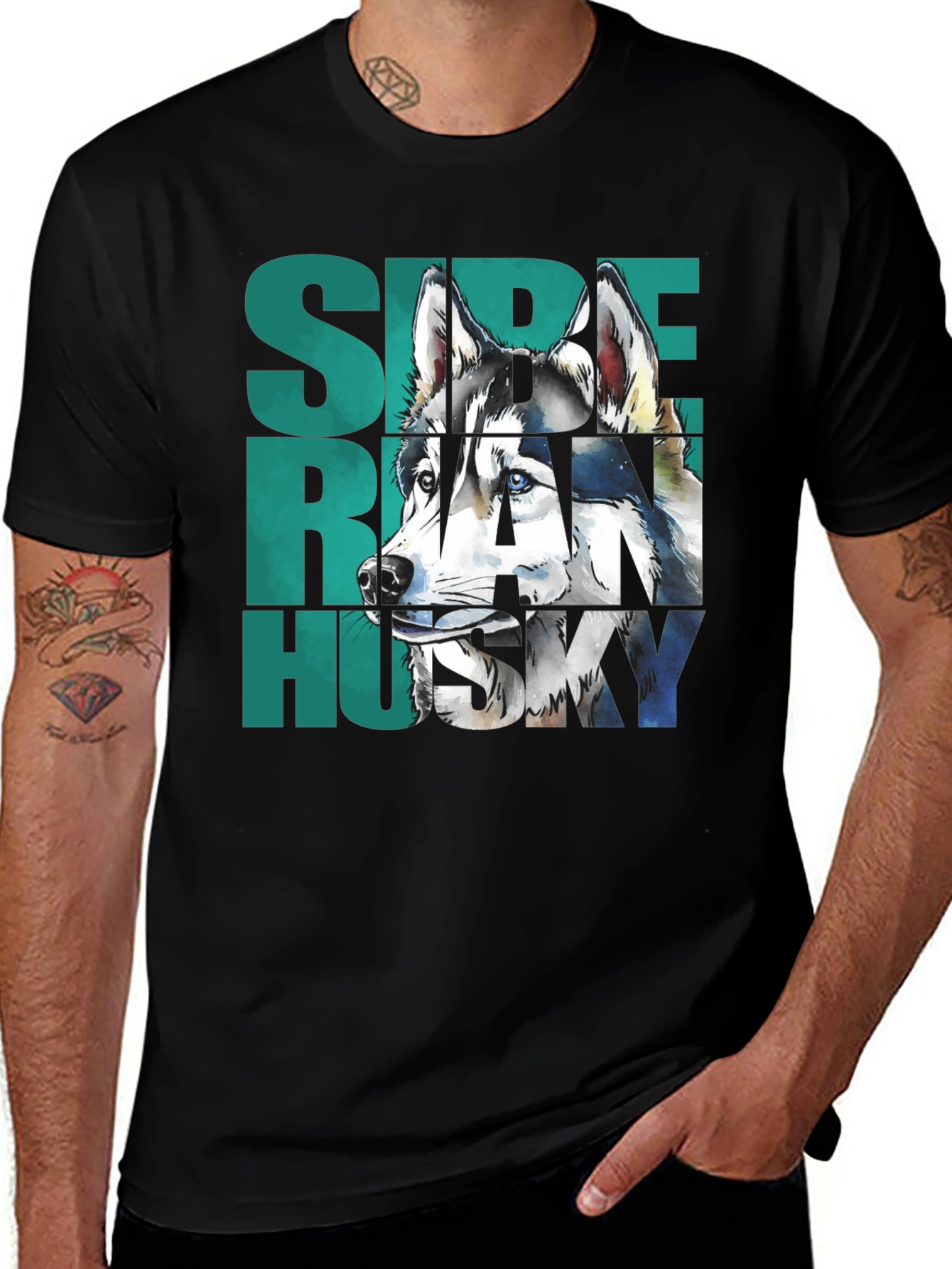 Variant 4 of Siberian Husky Graphic Print Black T-Shirt
