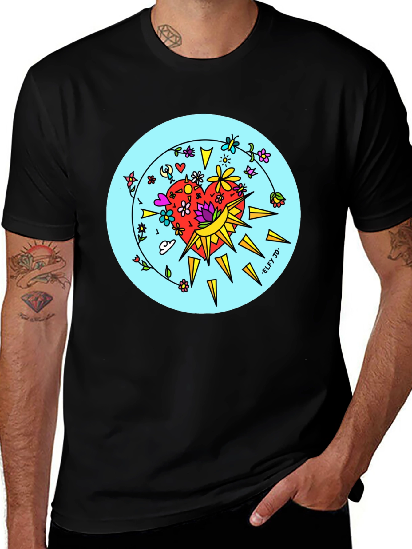 Variant 25 of Floral Heart Graphic Black Tee