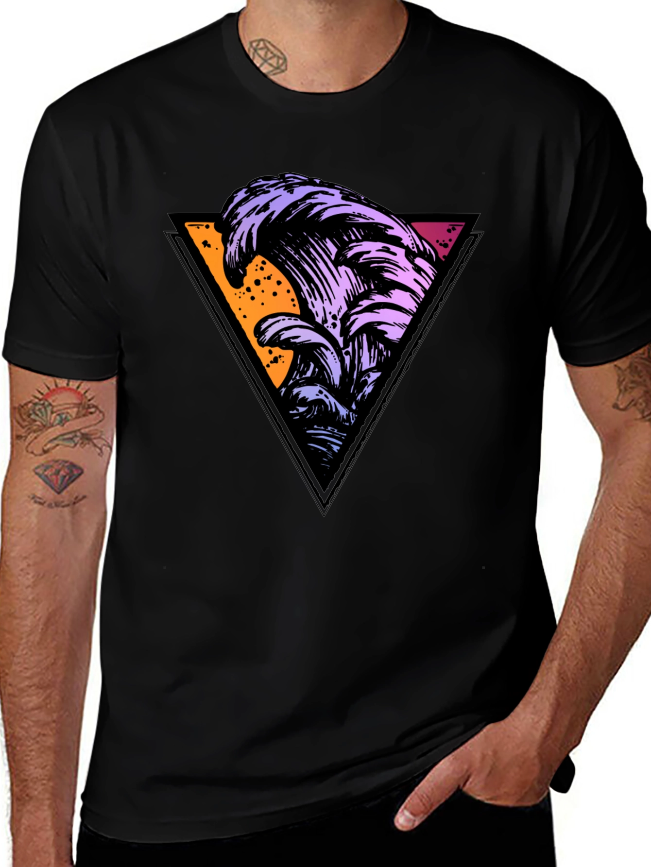 Variant 6 of Retro Wave Triangle Graphic Tee - Black