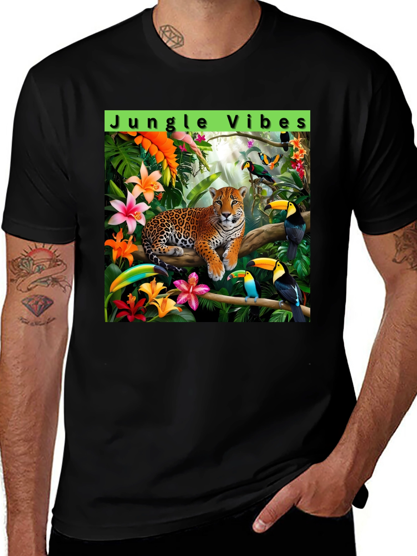 Variant 30 of Jungle Vibes T-Shirt with Jaguar and Toucans