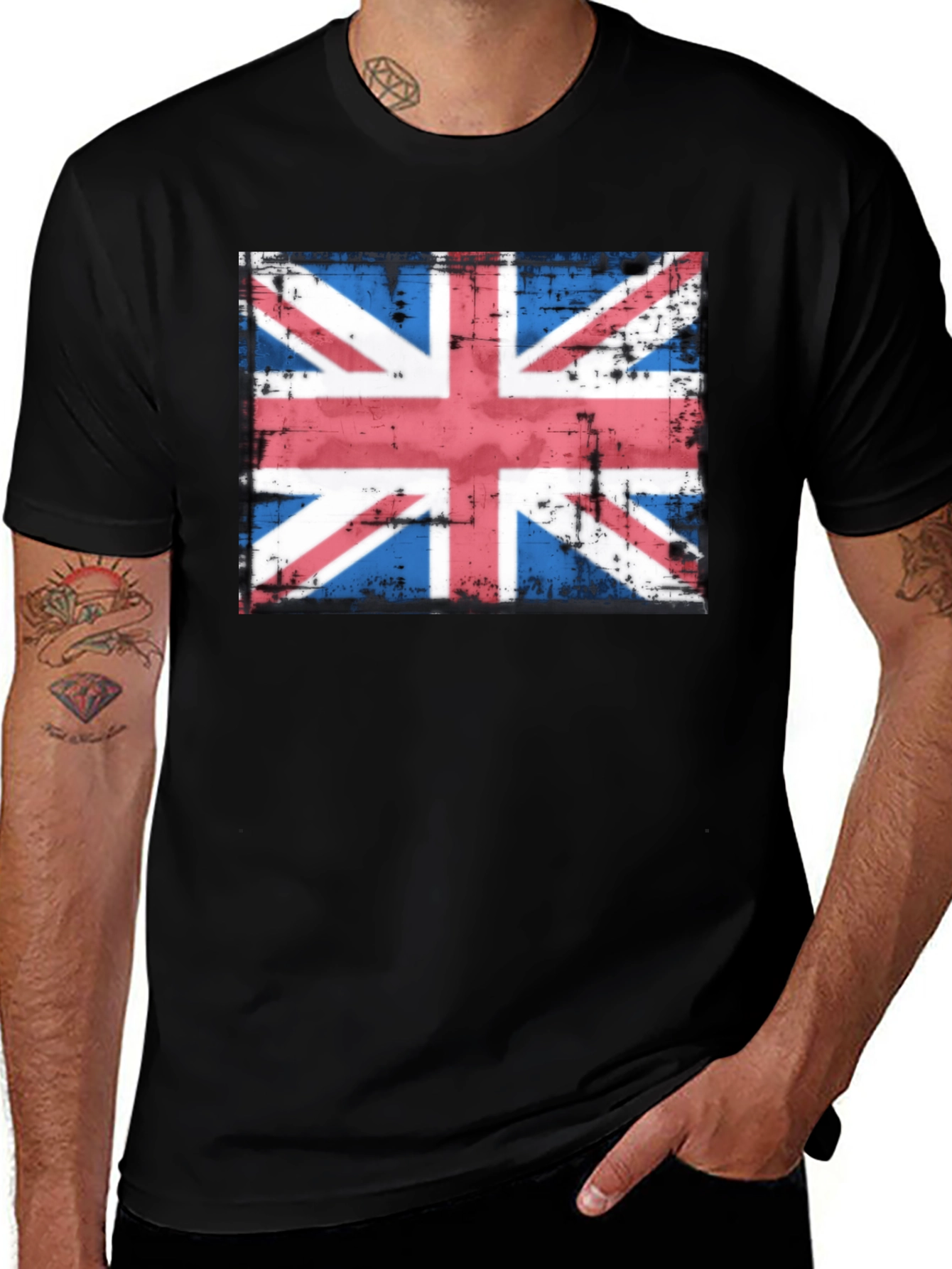 Union Jack Flag Graphic T-Shirt - Distressed Look