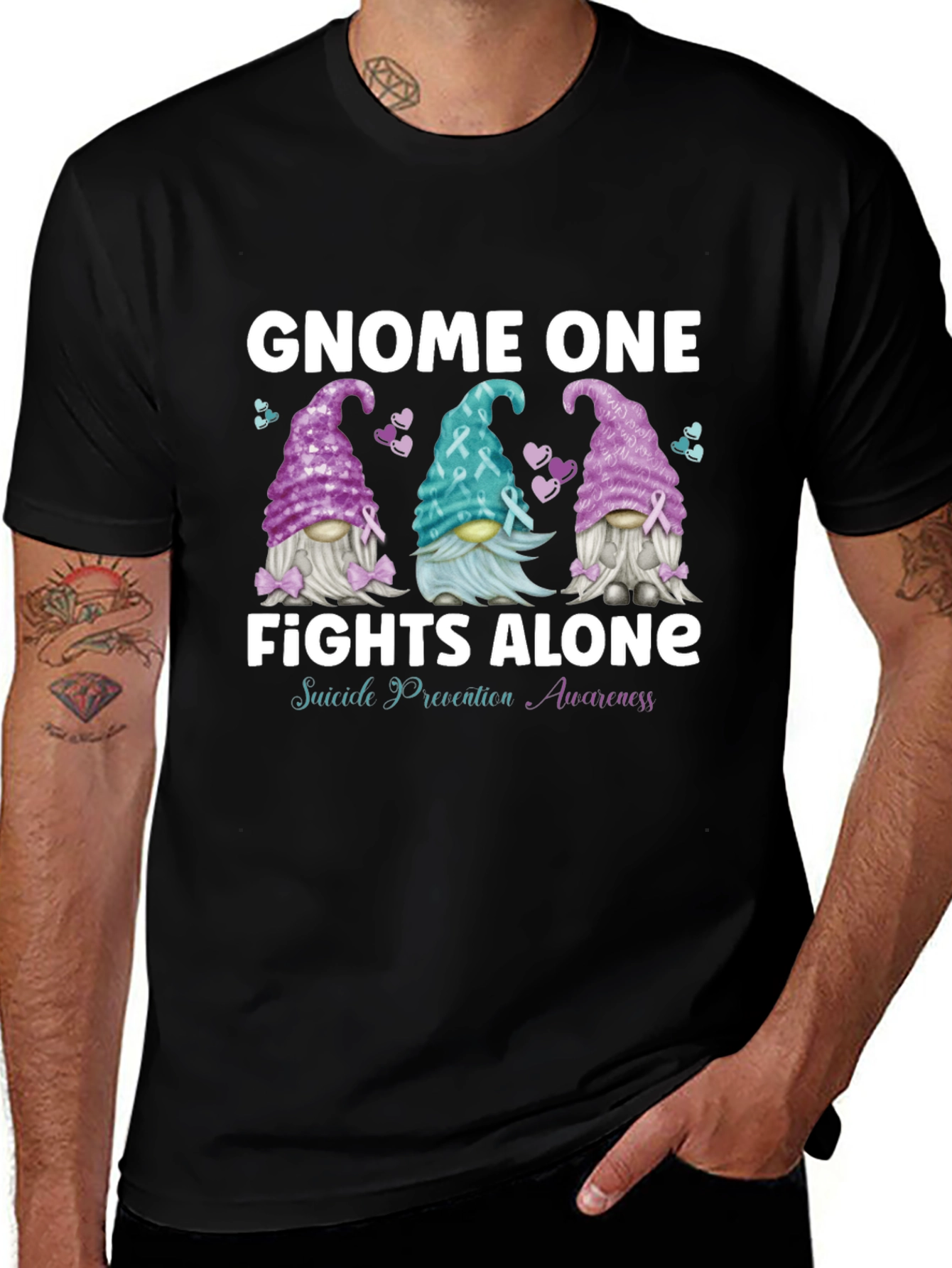 Black Gnome One Fights Alone Suicide Awareness T-Shirt main image