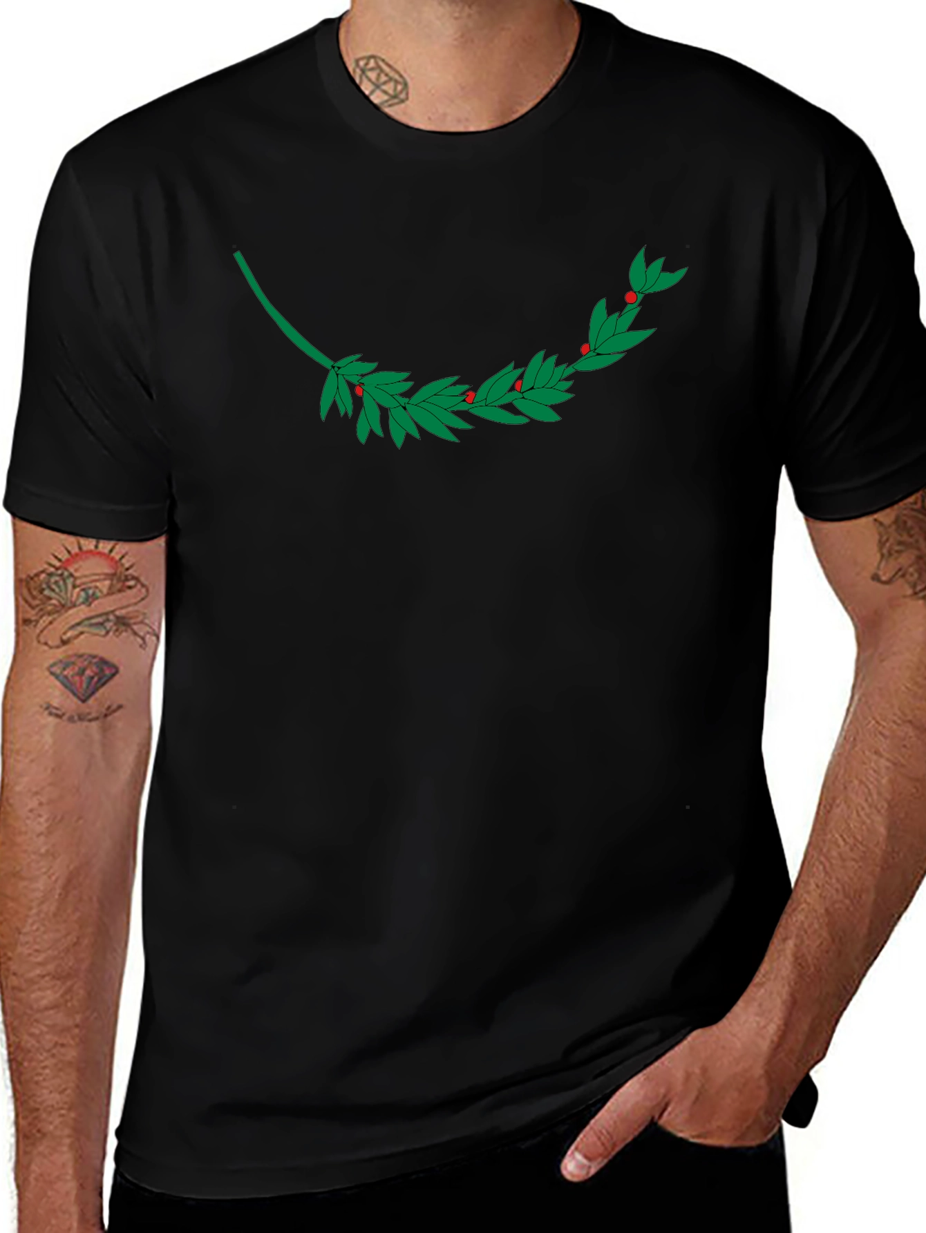 Variant 6 of Black T-Shirt with Laurel Branch Design