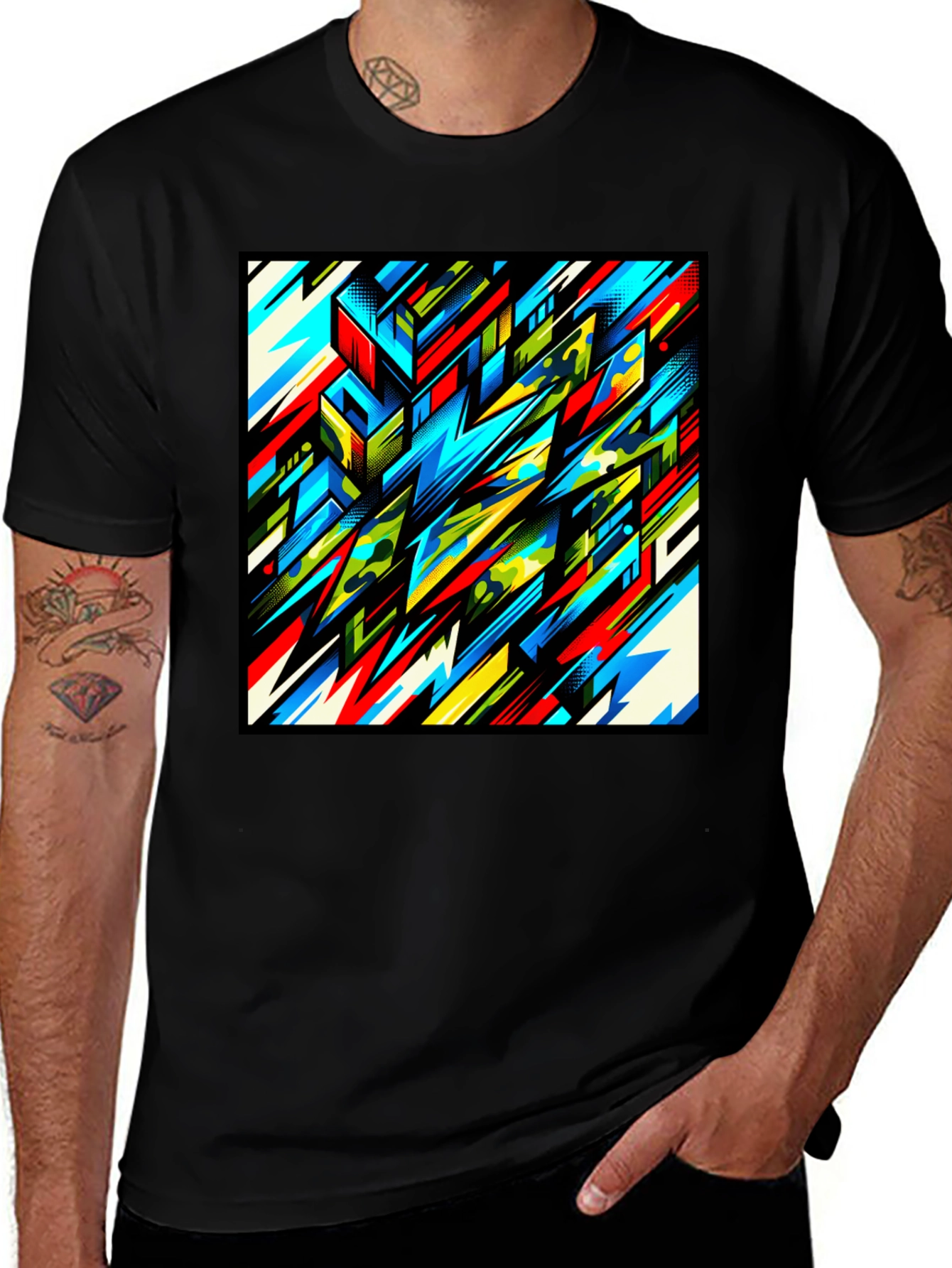 Variant 4 of Abstract Geometric Print Black T-Shirt