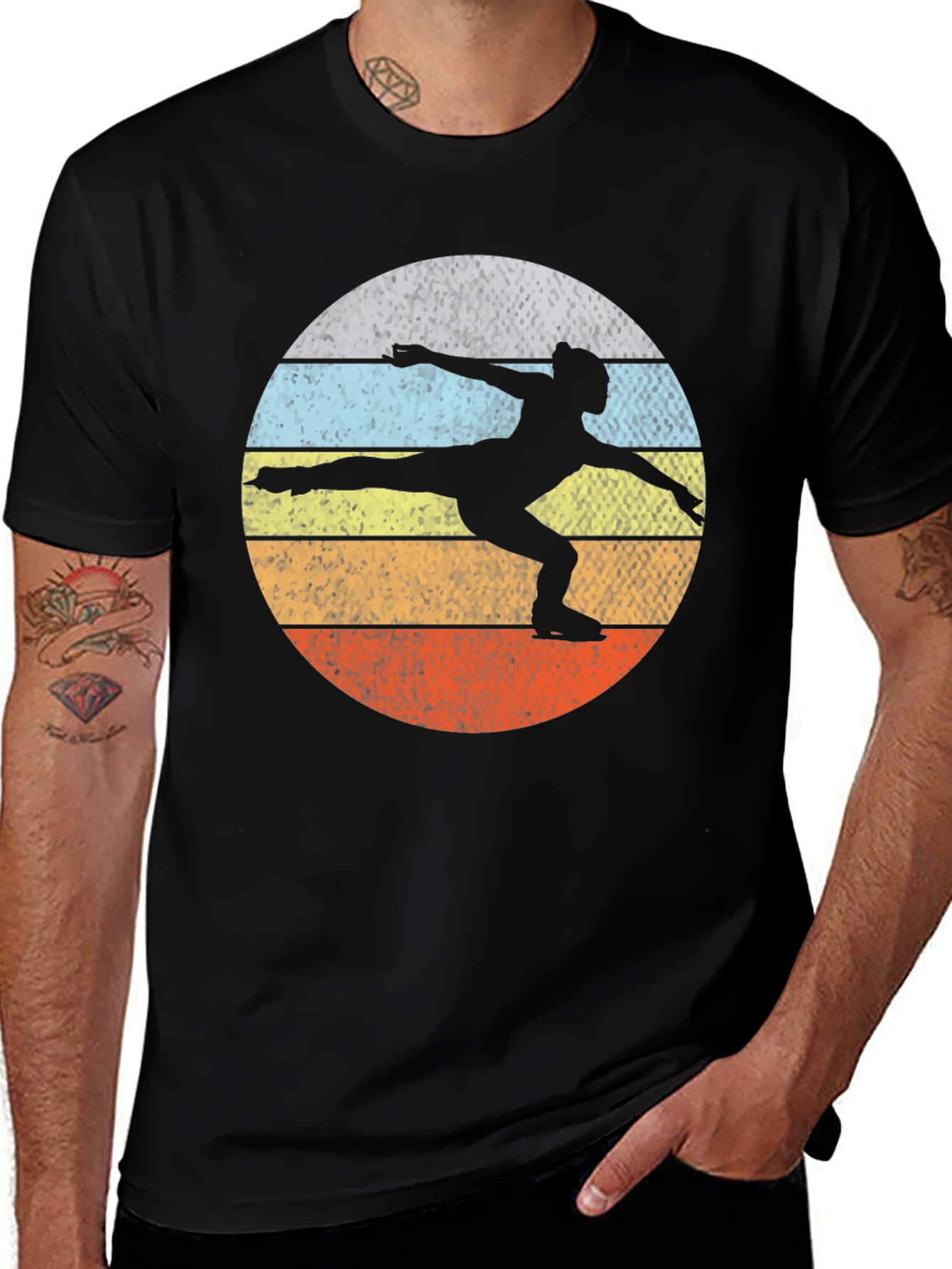 Variant 15 of Figure Skater Silhouette Retro Sunset T-Shirt