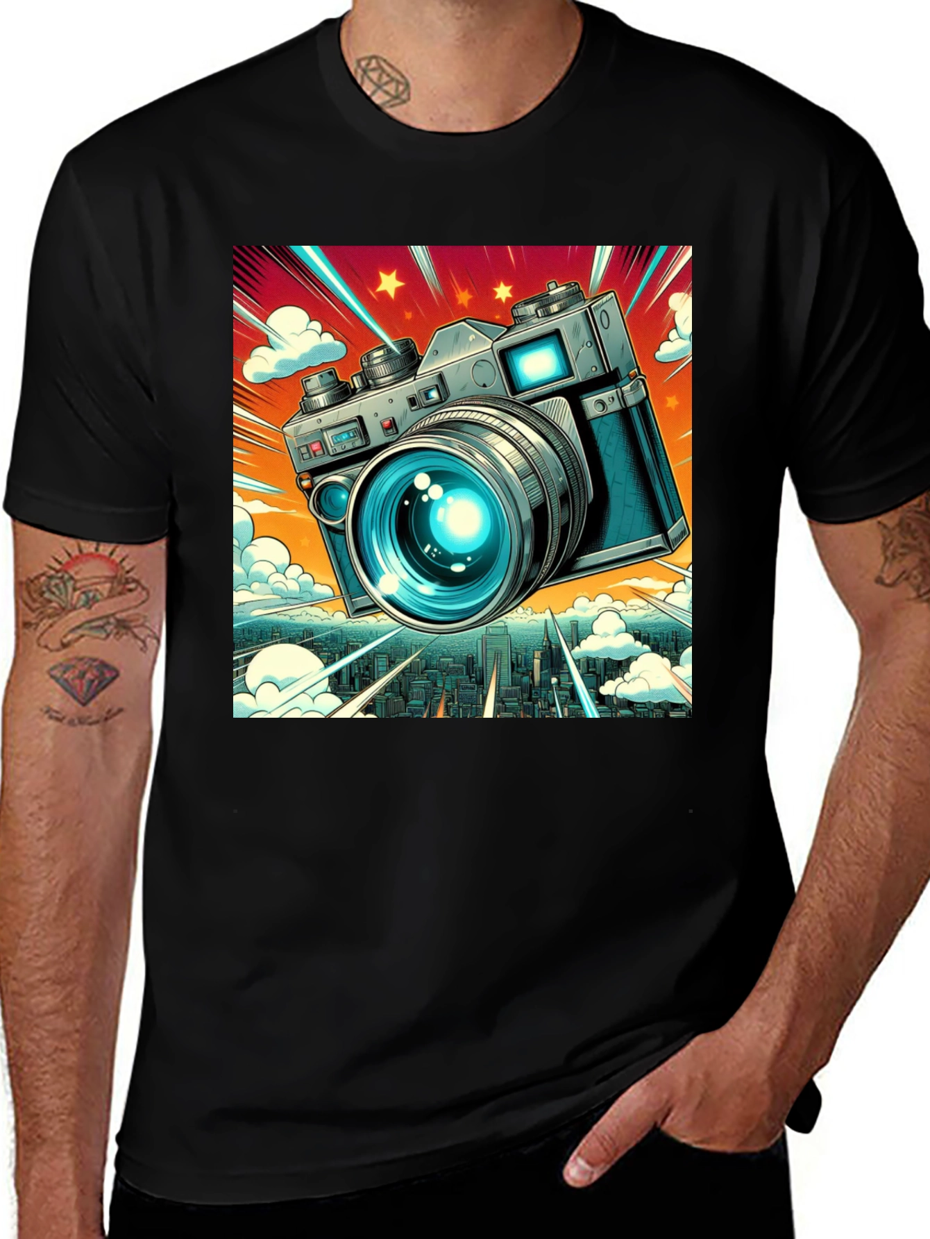 Variant 7 of Retro Camera Graphic Tee - Black Cotton T-Shirt