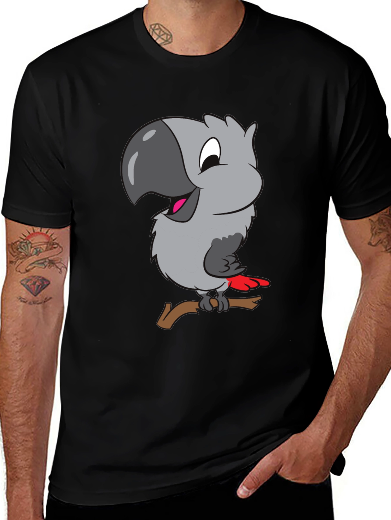 Variant 18 of Cartoon Parrot Graphic T-Shirt - Black