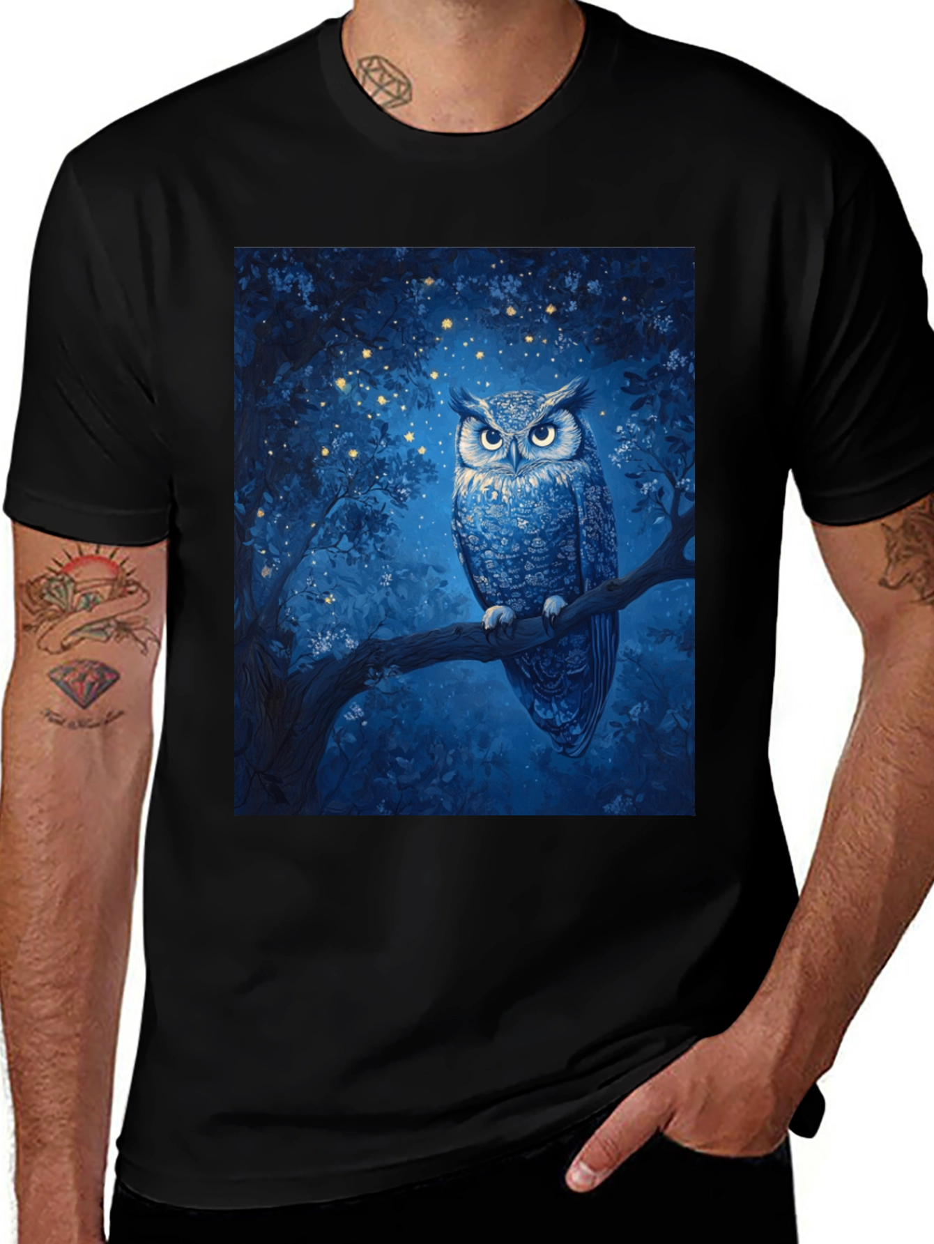 Variant 17 of Night Owl Graphic Tee - Men's Black T-Shirt