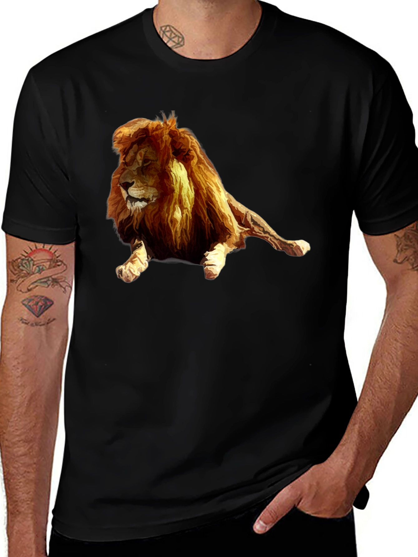 Variant 2 of Lion Graphic Tee - Relaxed Fit, Black Cotton