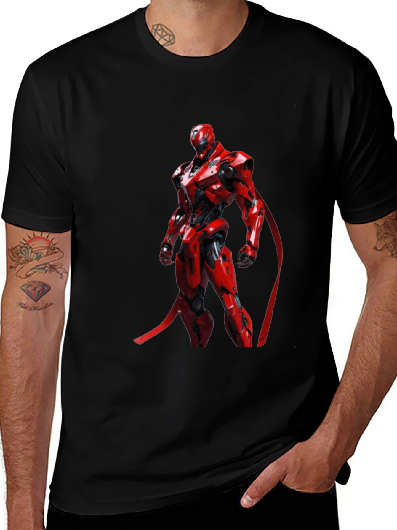 Variant 19 of Red Robot Graphic Print Black T-Shirt