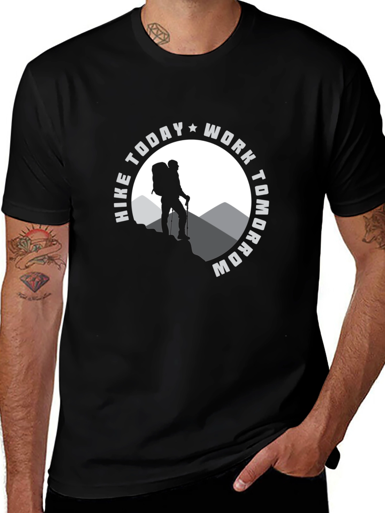 Black Hike Today Work Tomorrow Graphic T-Shirt main image