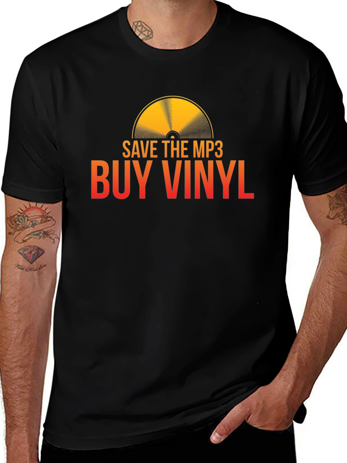 Variant 6 of Save MP3 Buy Vinyl Black Graphic Tee - Music Lover T-Shirt