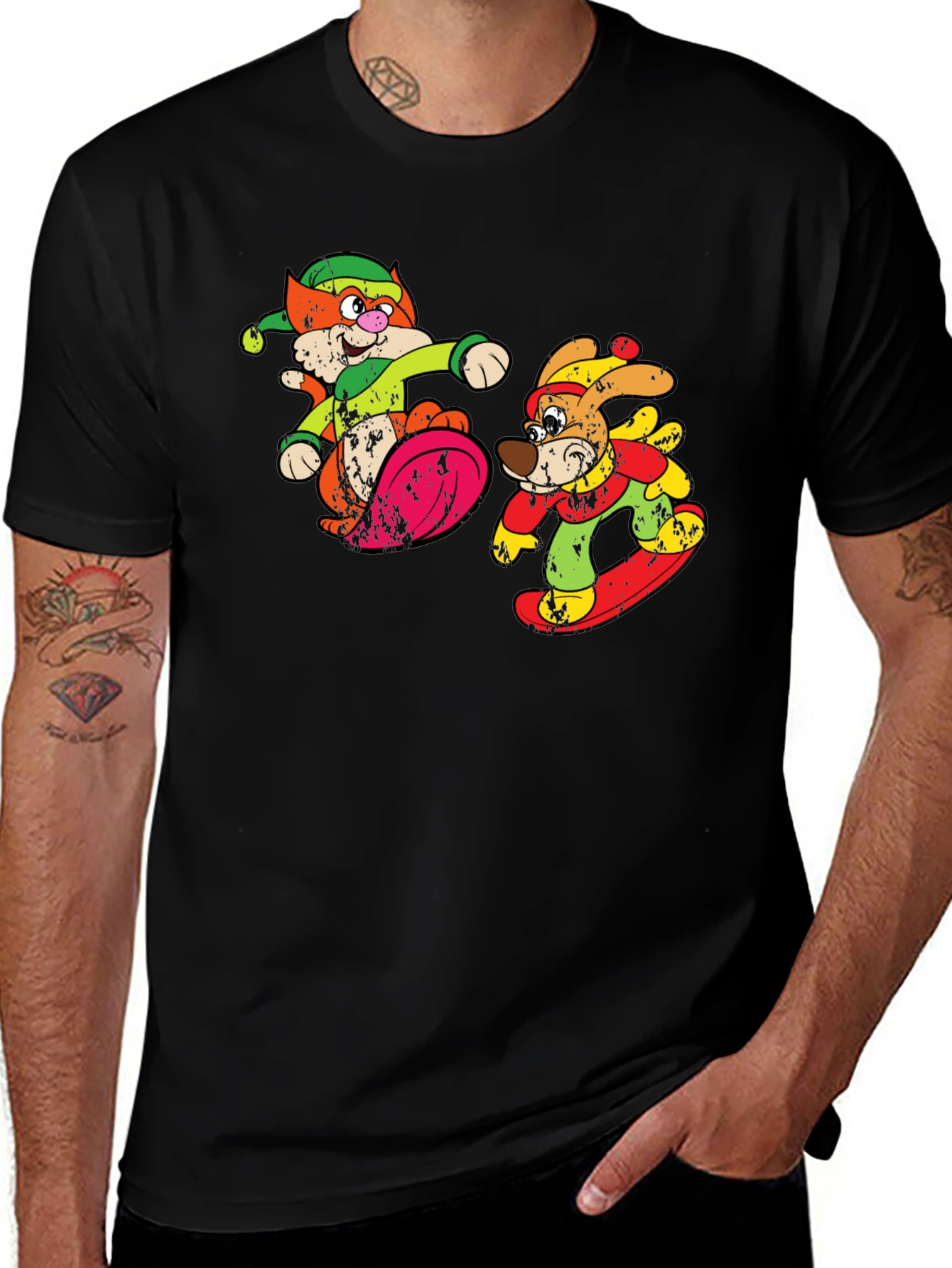 Variant 20 of Cartoon Skiing Cat and Dog Graphic Tee