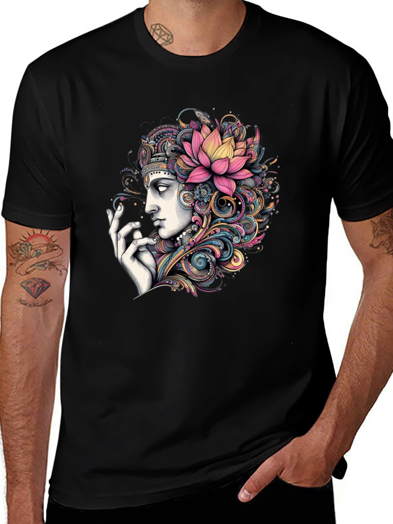 Variant 12 of Lotus Goddess Graphic Black T-Shirt