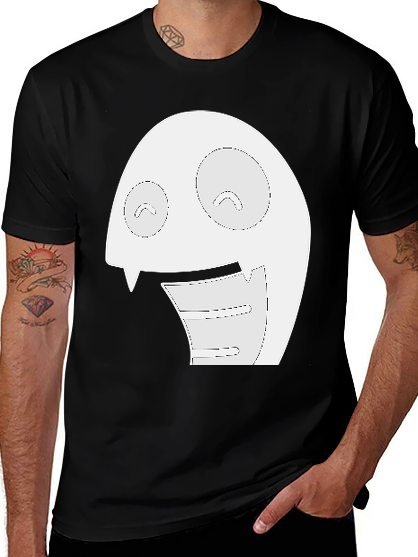 Black Fun Cartoon Face Graphic Tee - Black Cotton T-Shirt main image