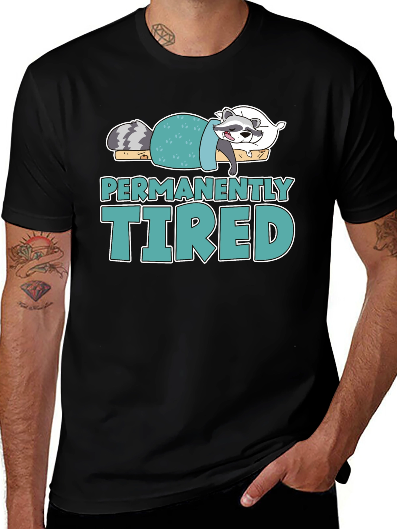 Variant 19 of Permanently Tired Raccoon Graphic T-Shirt