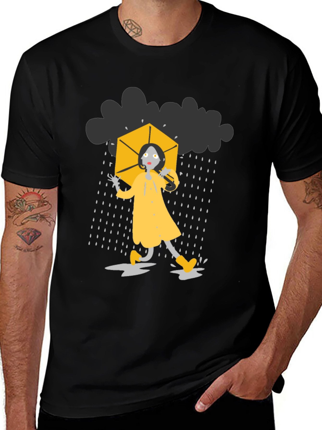 Variant 3 of Rainy Day Cartoon T-Shirt: Black Unisex Tee