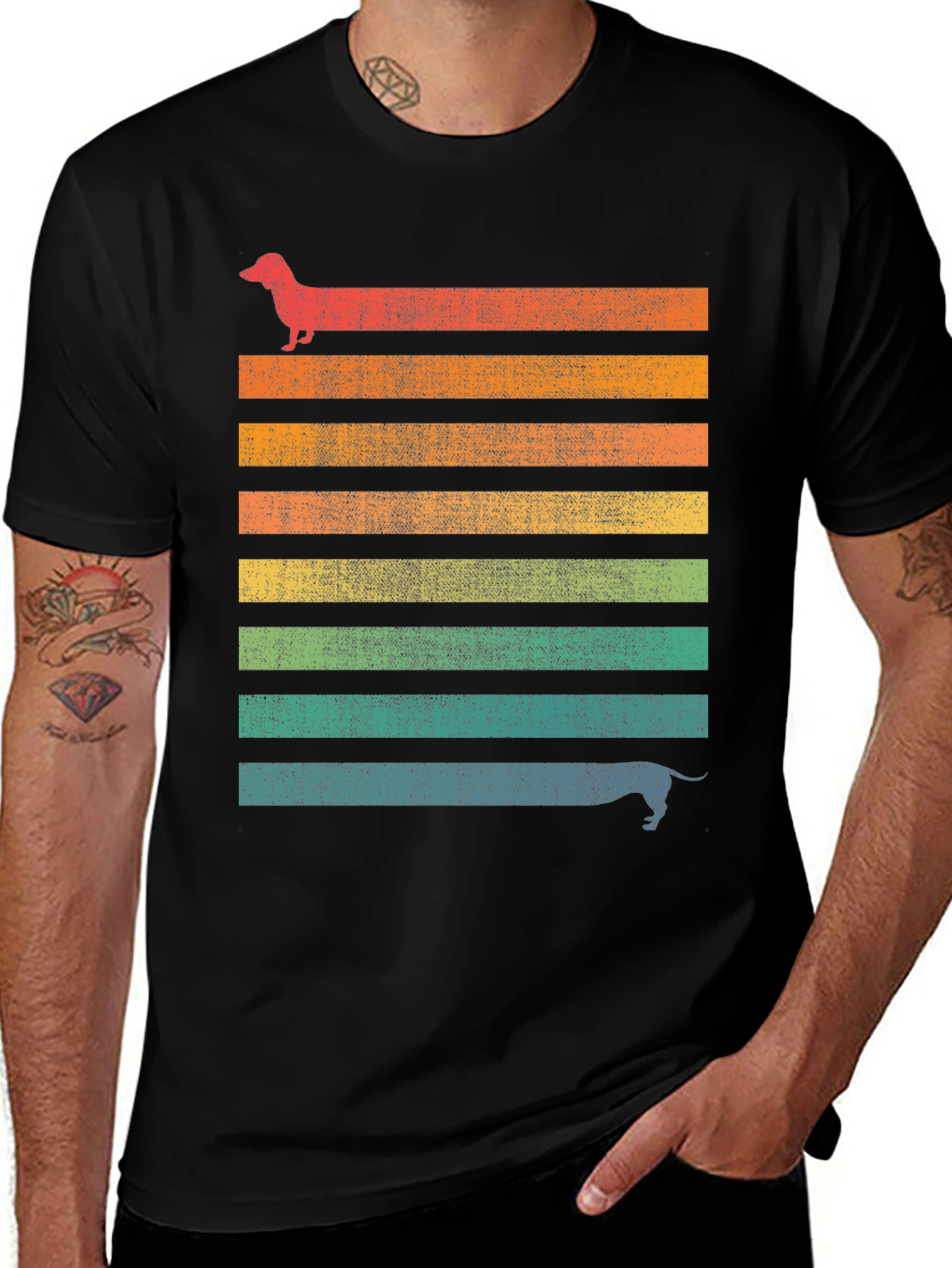 Variant 15 of Retro Dachshund Striped Graphic T-Shirt