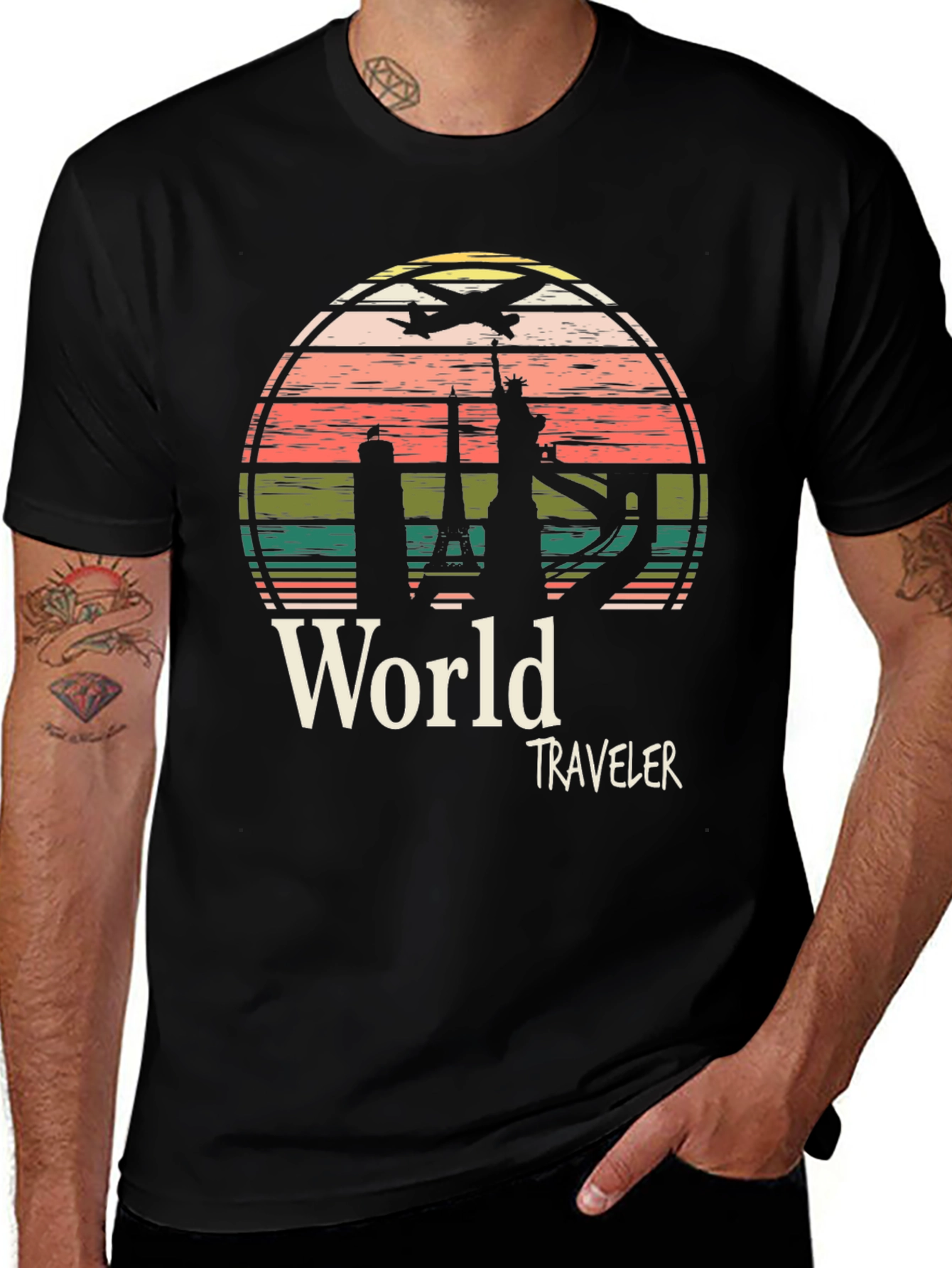 Variant 23 of World Traveler Graphic Tee - Black Cotton T-Shirt