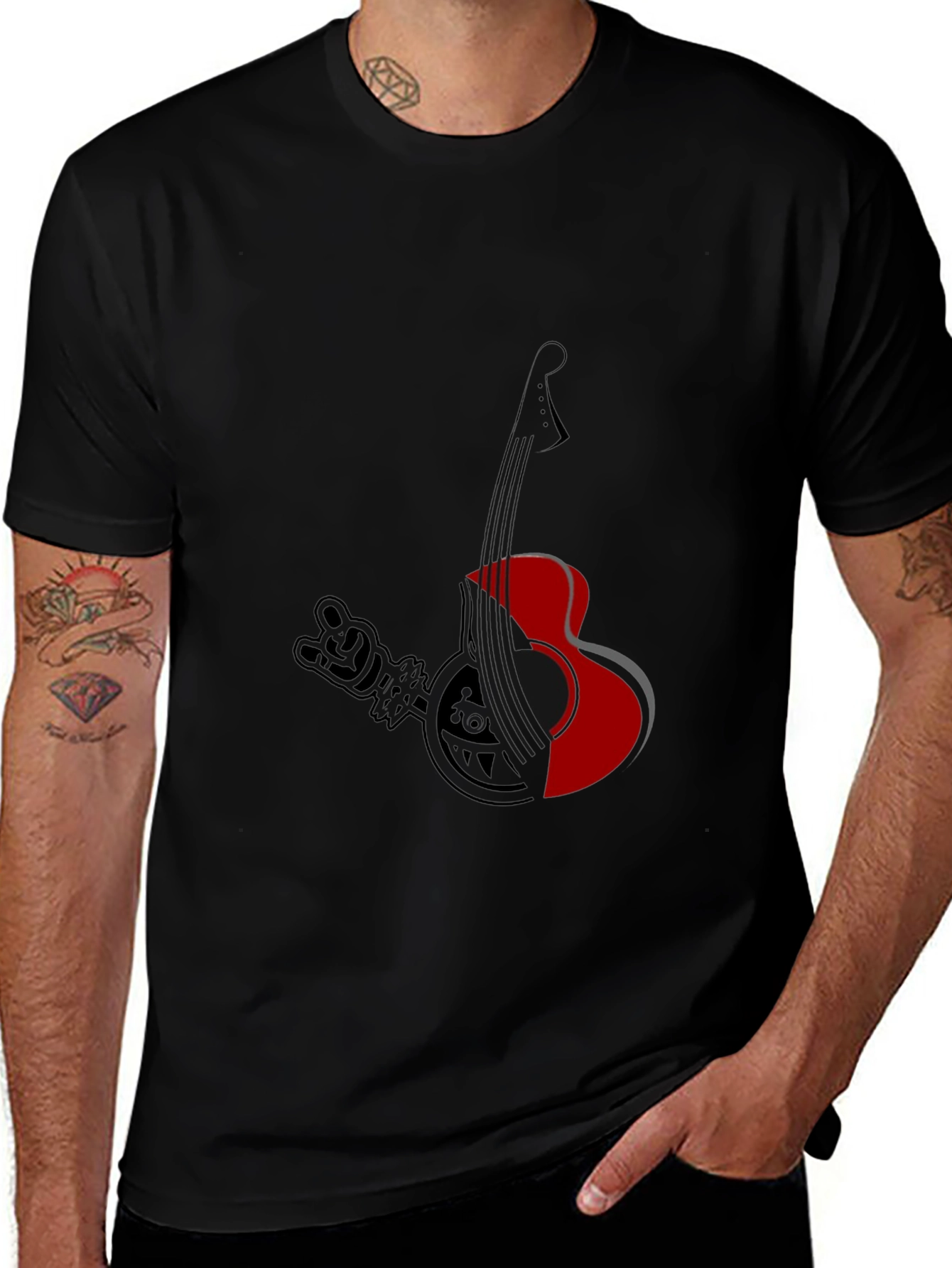 Variant 23 of Black T-Shirt with Guitar Graphic