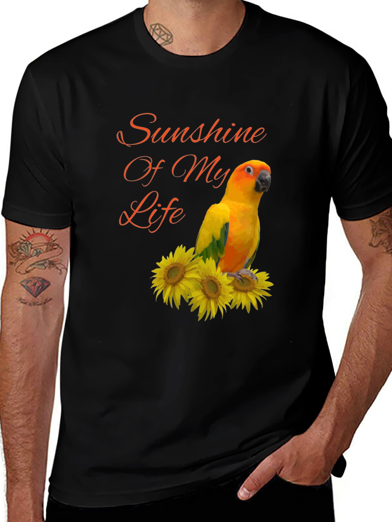 Variant 22 of Sunshine Parrot Graphic Tee - Unisex Black T-Shirt