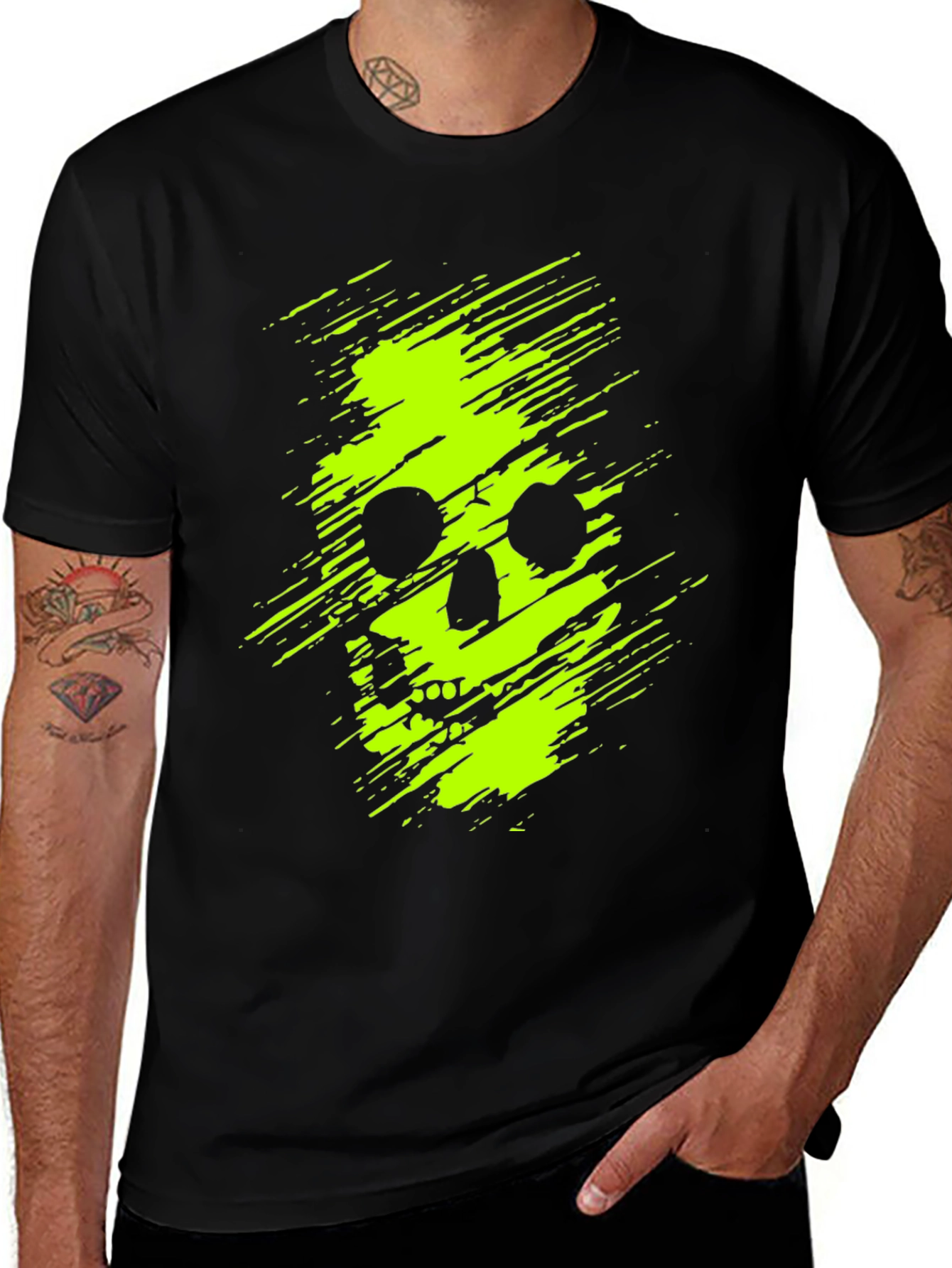 Variant 19 of Neon Skull Graphic Print Black T-Shirt