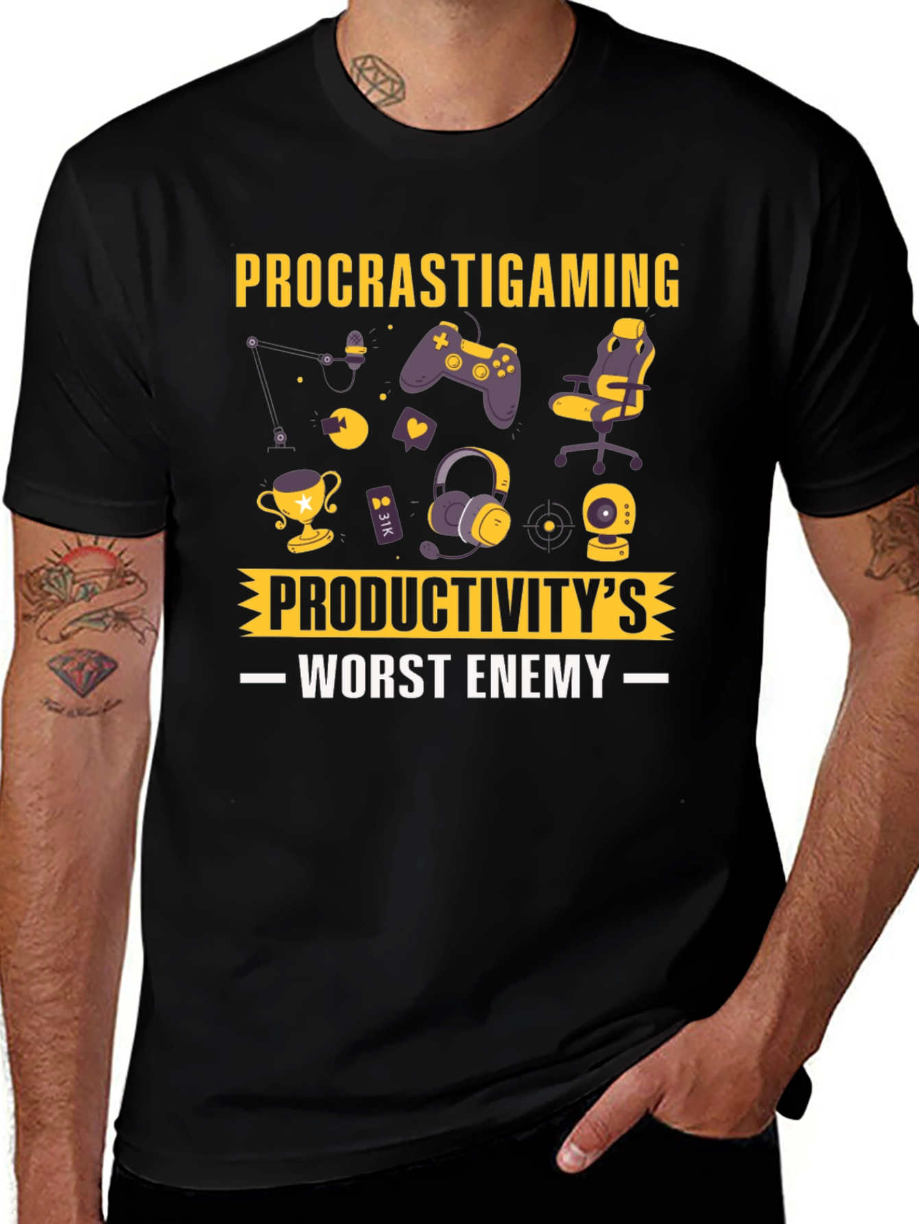 Variant 2 of Procrastigaming T-Shirt: Productivity's Worst Enemy!