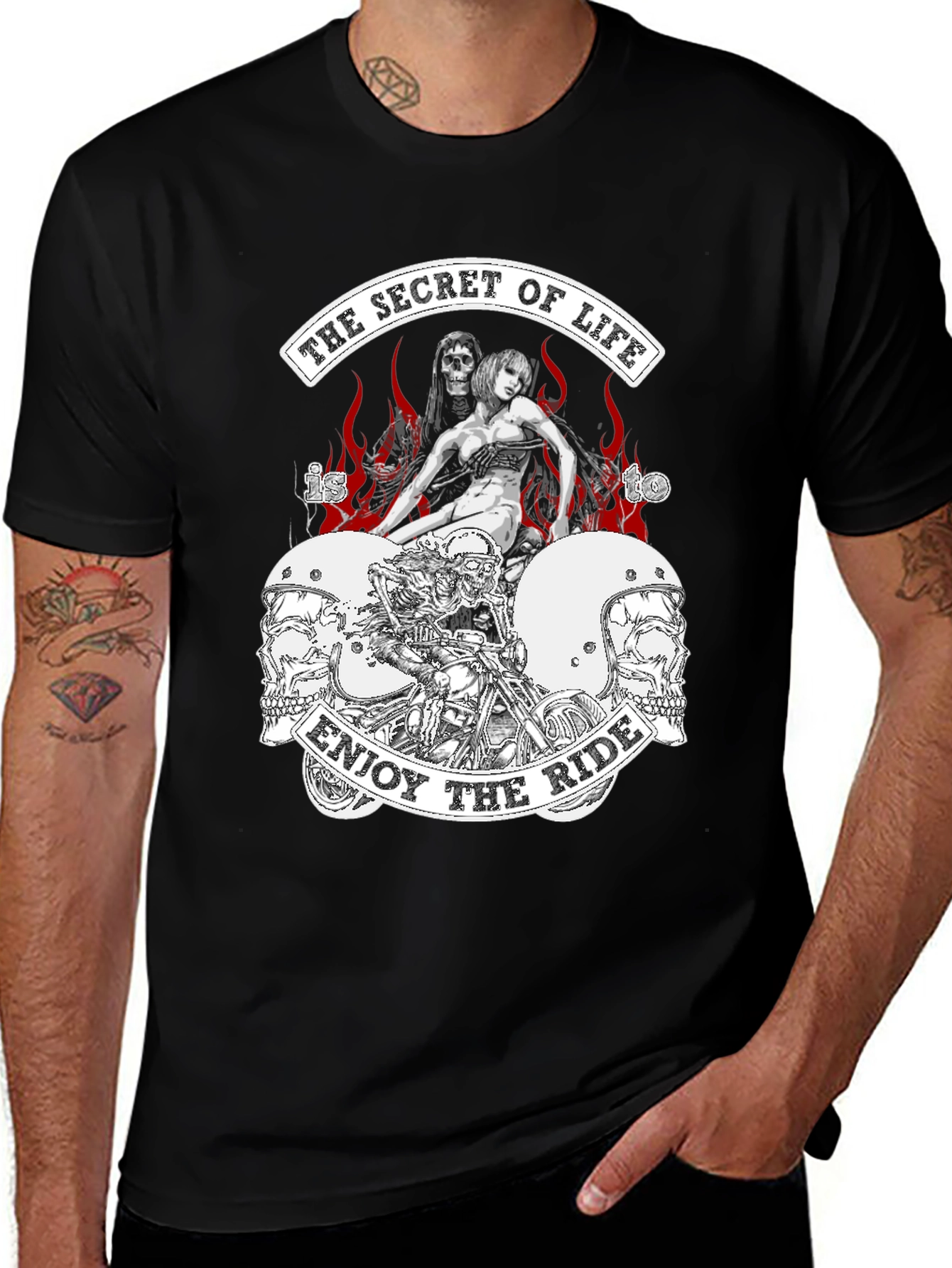 Variant 19 of Secret of Life Ride Graphic T-Shirt - Skull Motorcycle Tee