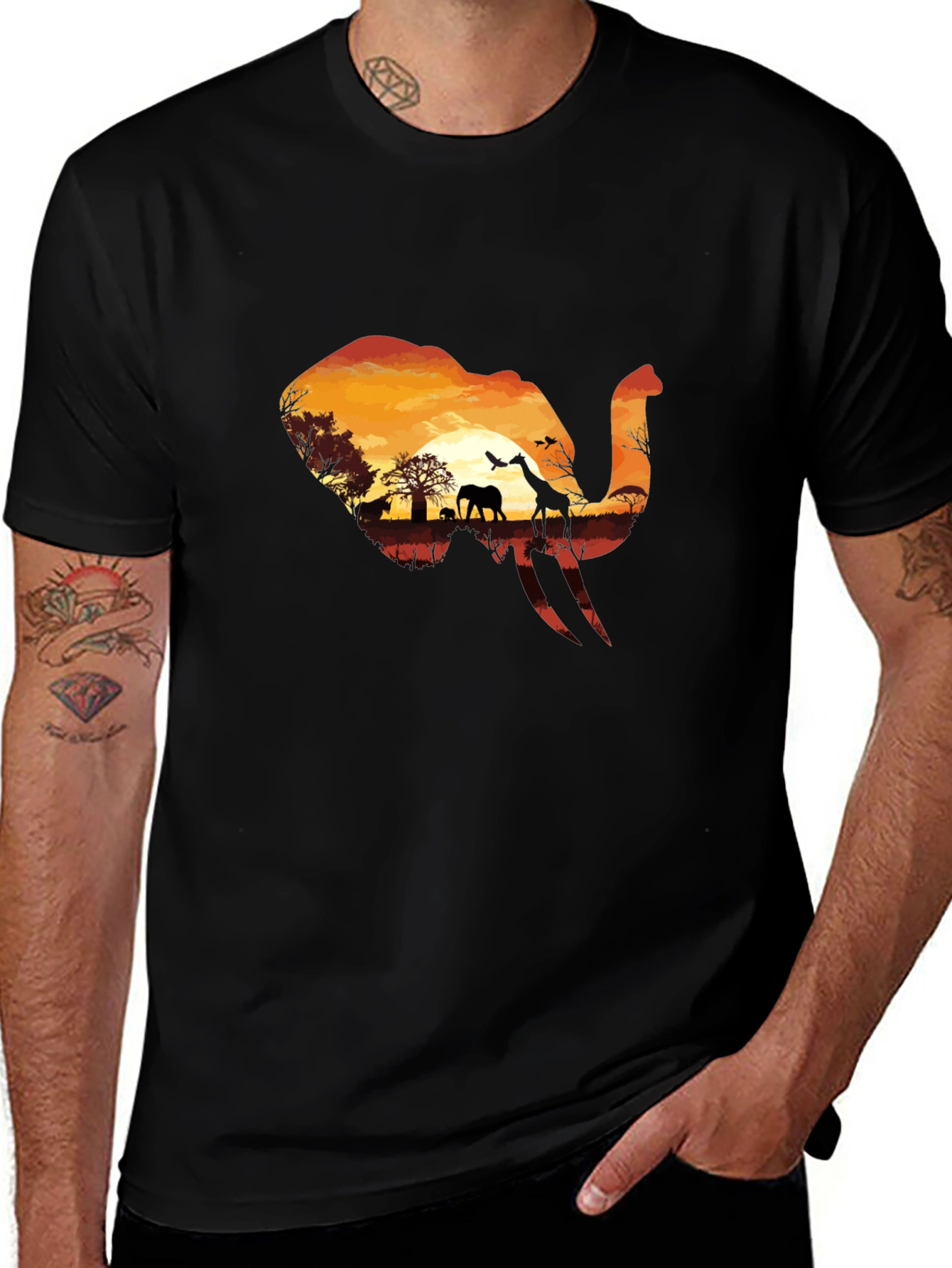 Variant 7 of African Sunset Elephant Graphic T-Shirt