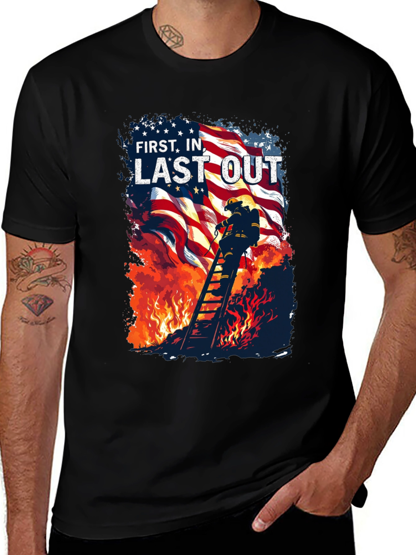 Variant 27 of First In, Last Out Firefighter T-Shirt