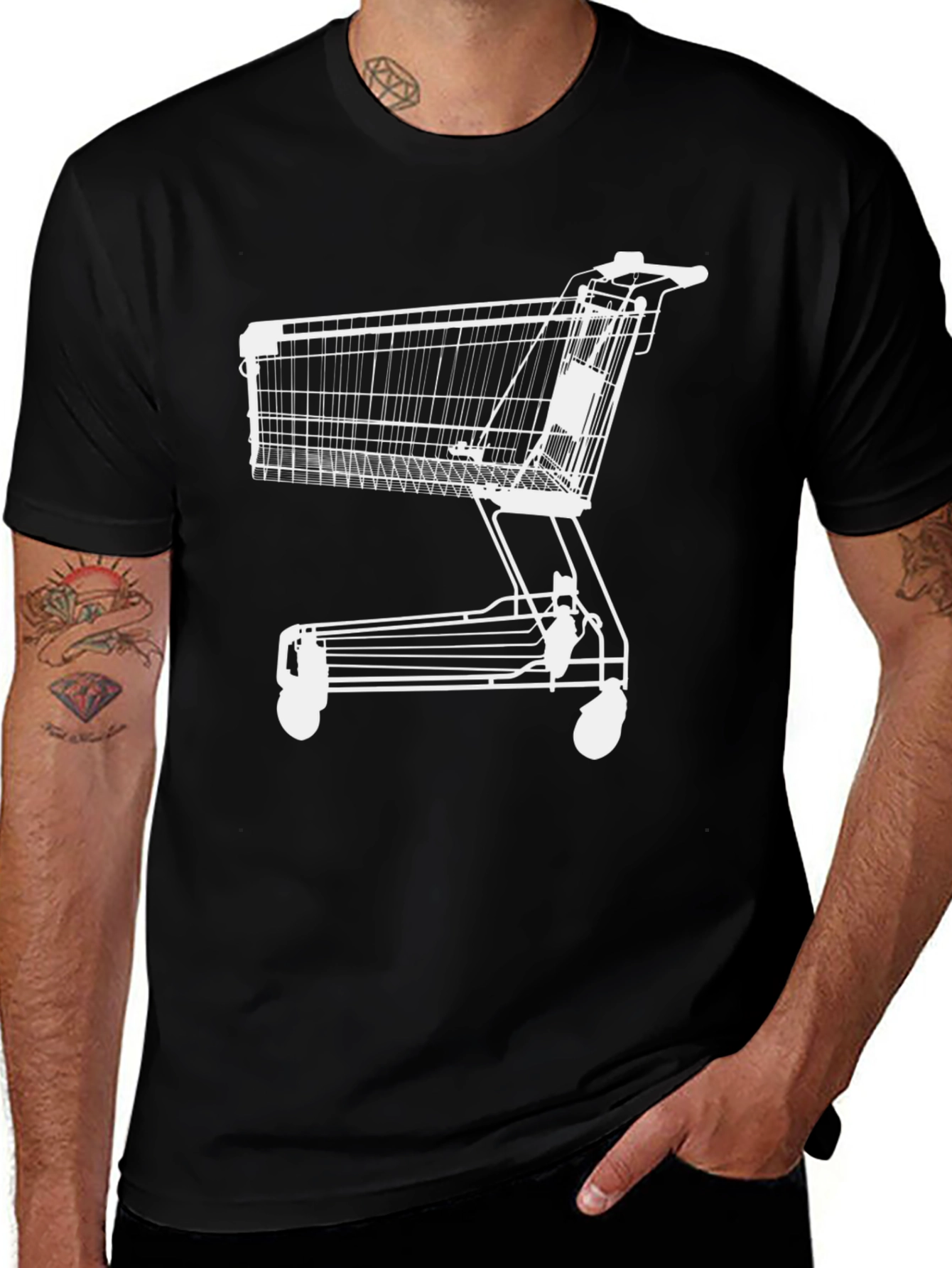Variant 9 of Shopping Cart Graphic Tee - Modern Minimalist Black T-Shirt
