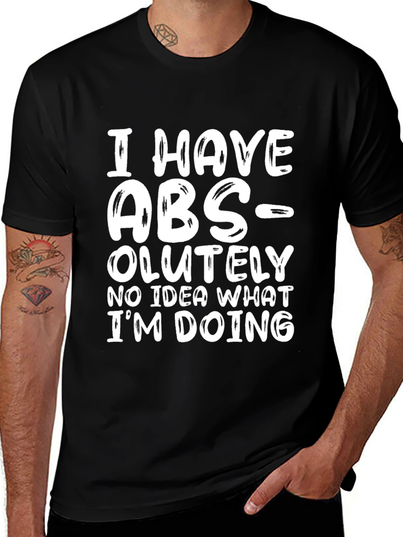 Variant 2 of Funny "I Have ABS-olutely No Idea" Black T-Shirt