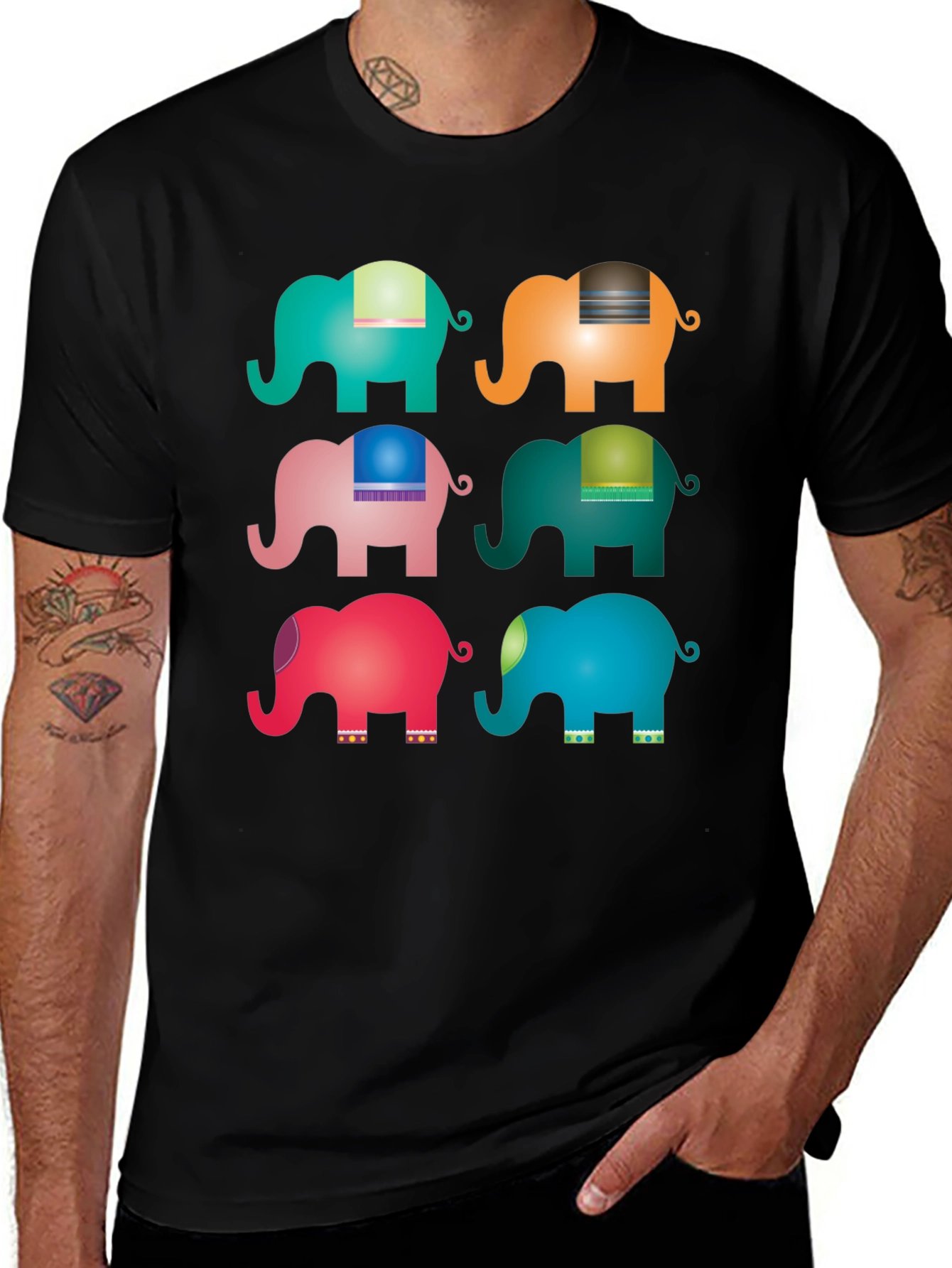 Elephant Pop Art Black T-Shirt