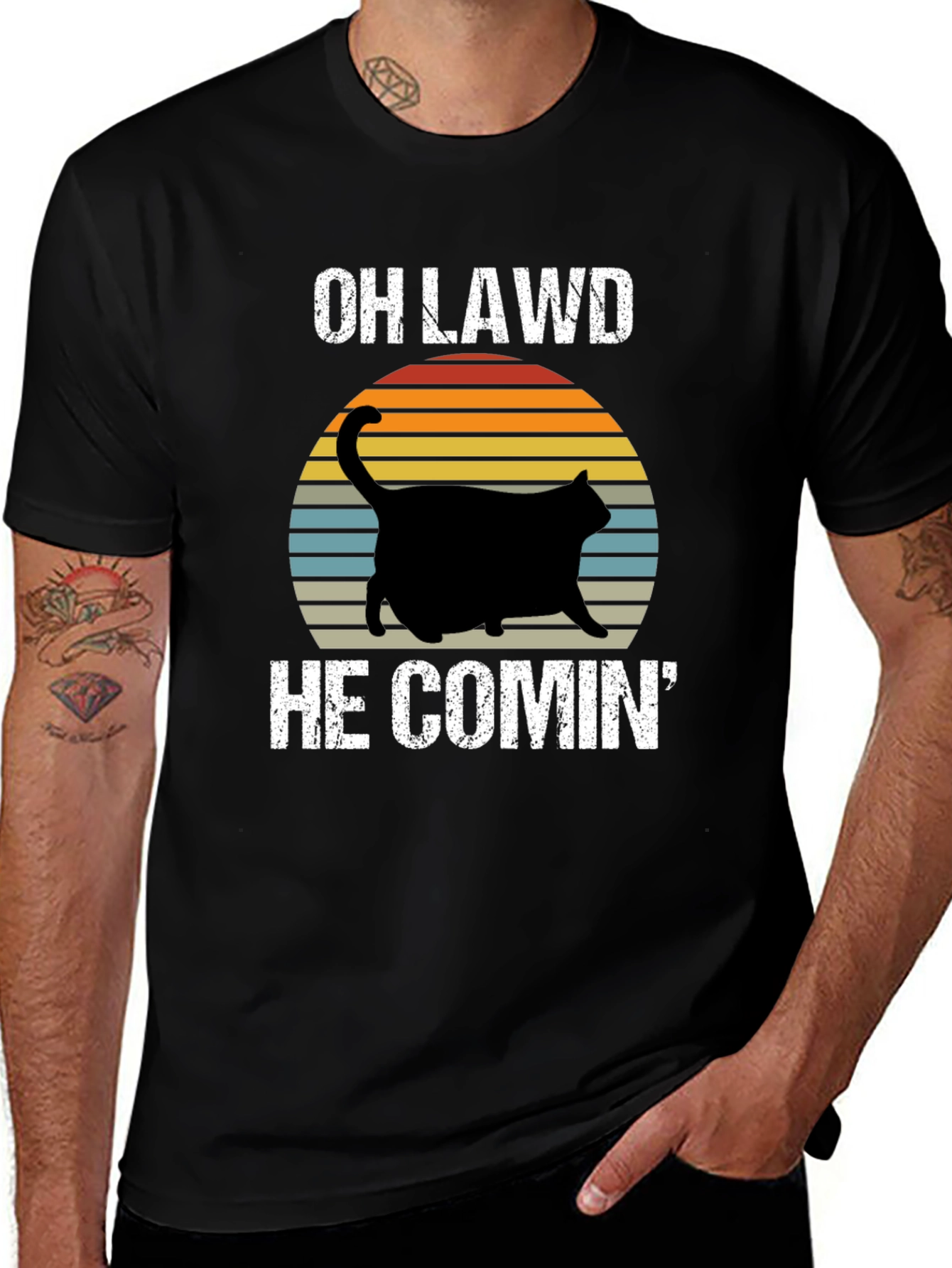 Variant 14 of OH LAWD HE COMIN' Black Cat T-Shirt