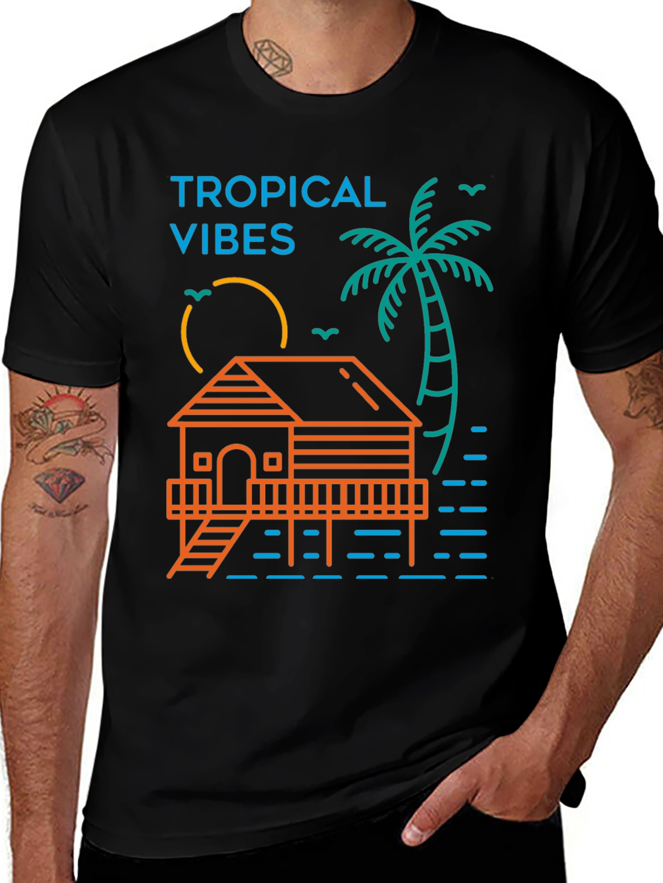 Variant 20 of Tropical Vibes Graphic Tee - Black