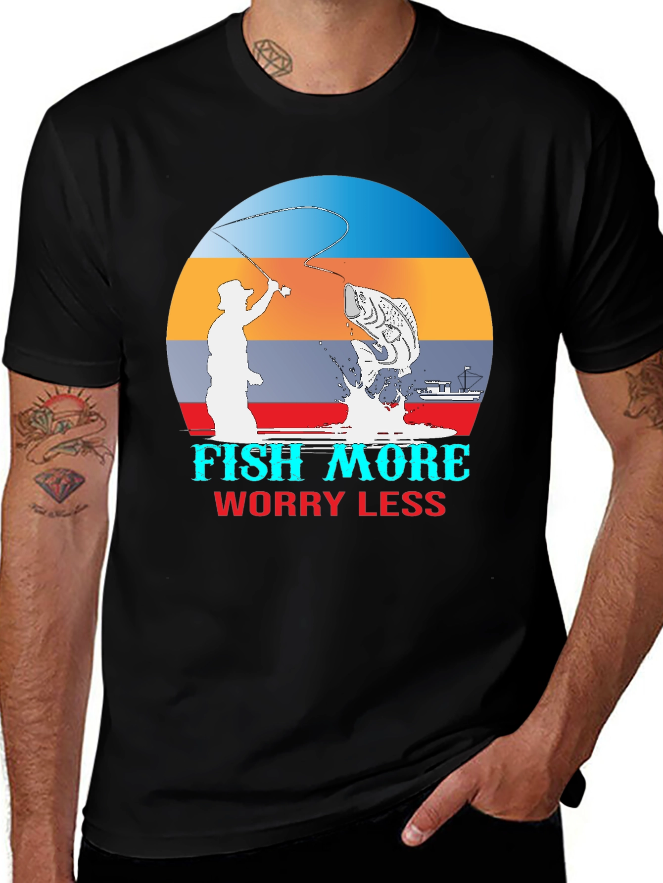 Variant 25 of Fish More Worry Less Graphic T-Shirt