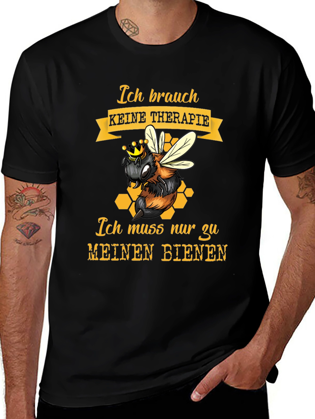 Bee Therapy T-Shirt - German Slogan, Honeycomb Design
